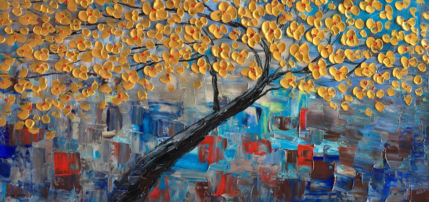 Abstract Flower Painting Modern Painting Original Art Wall Art Contemporary Wall Art Large Canvas Art Tree Painting Art Ready to Hang Framed