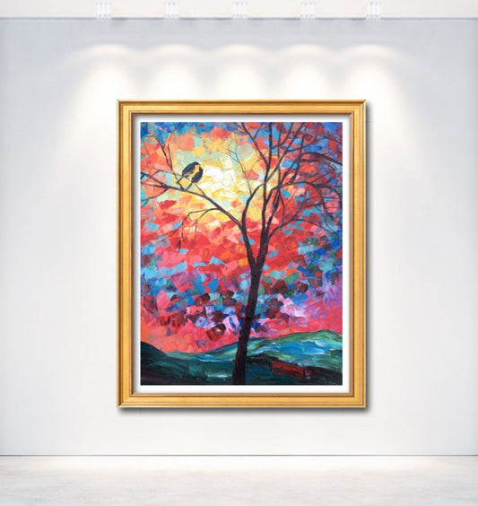 Oil Painting, Tree Art, Abstract Canvas Art, Painting Abstract, Living Room Decor, Original Painting, Large Wall Art Painting, Birds Art
