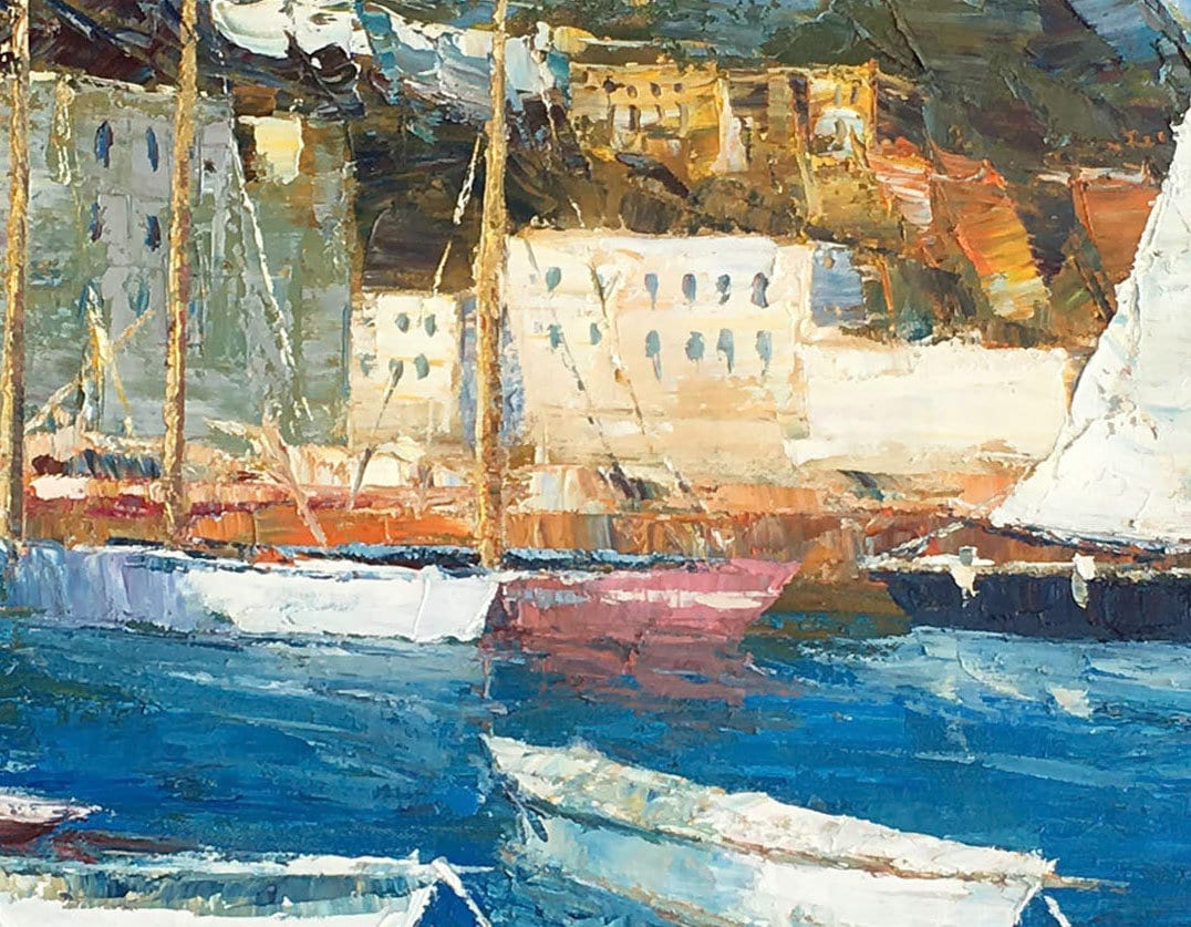 Oil Painting Seascape Habor Boats, Modern Art, Living Room Wall Decor, Abstract Canvas Art, Oil Painting Original, Seascape Painting