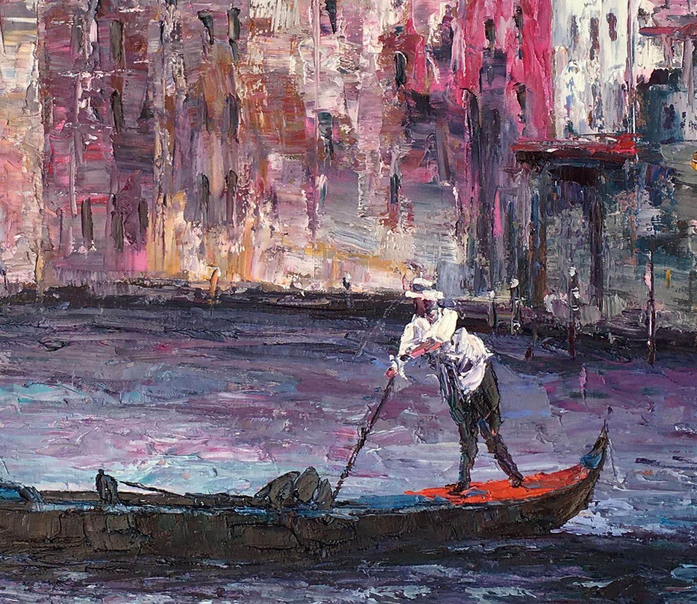 Italian Venice Oil Painting, Gondola, Palette Knife Painting, Living Room Art, Modern Art, Abstract Painting, Large Wall Art Painting, Huge