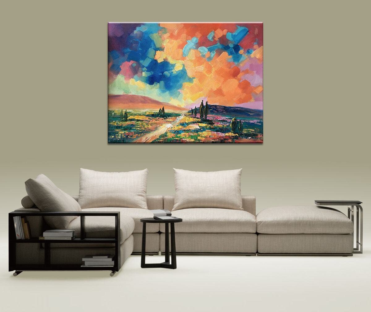 Original Landscape Oil Paintings: Large Abstract Art for Living Room | 32x40 inches - Large Abstract Painting, Canvas Wall Decor