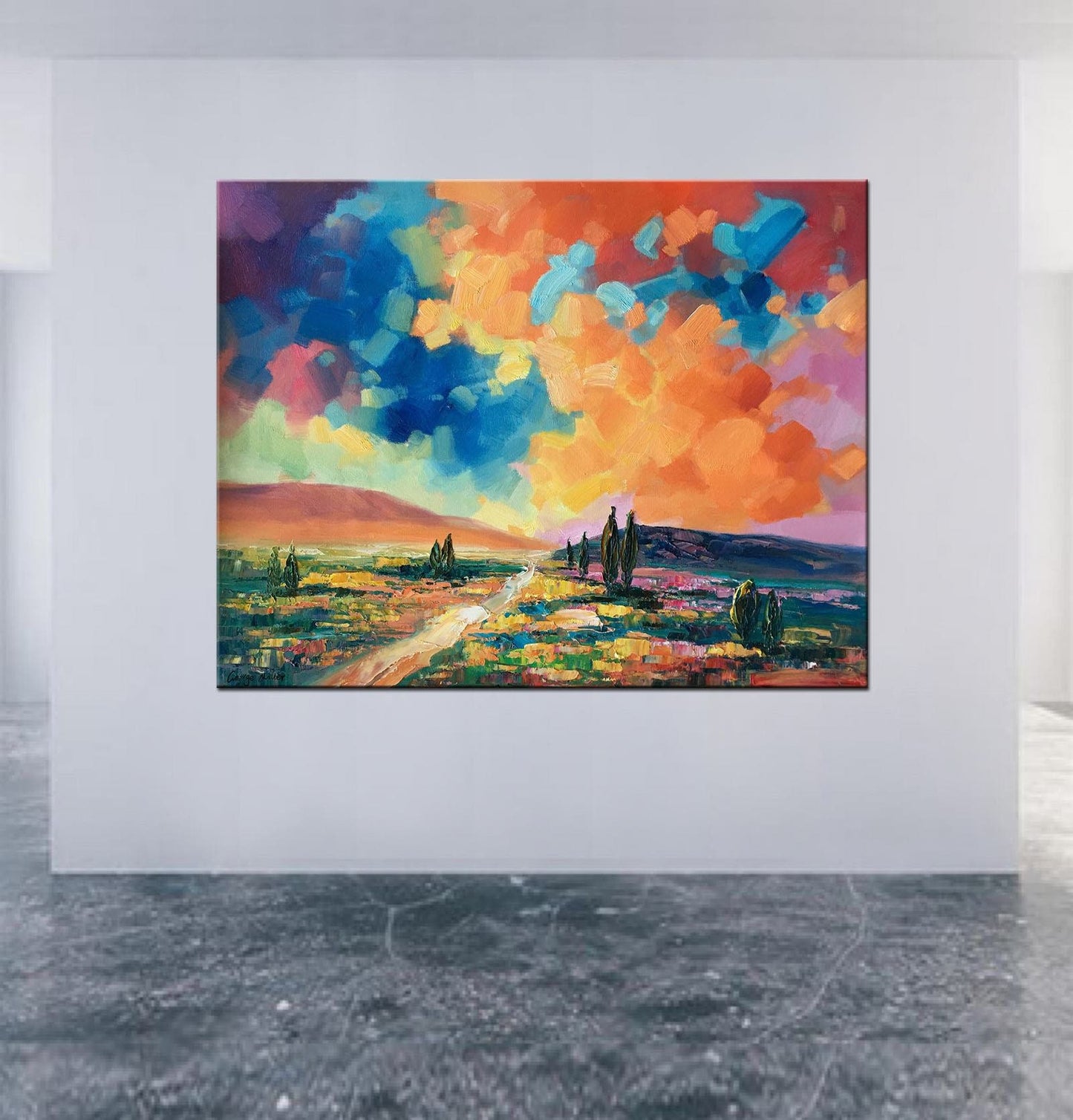 Original Landscape Oil Paintings: Large Abstract Art for Living Room | 32x40 inches - Large Abstract Painting, Canvas Wall Decor