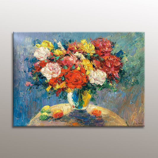 Abstract Spring Flowers - Large Canvas Art - Contemporary Wall Decor - Textured - Ready to Hang