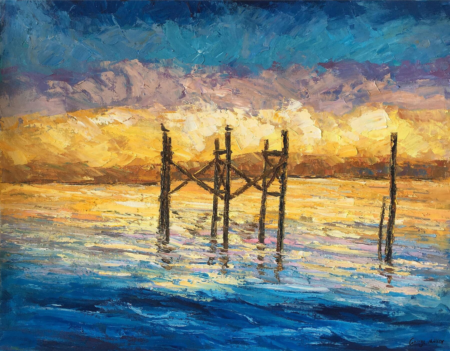 Sunrise By The Sea: Original Oil Painting | Oversized Seascape Art | 32x40, Seascape Oil Painting, Oversized Painting, Handmade