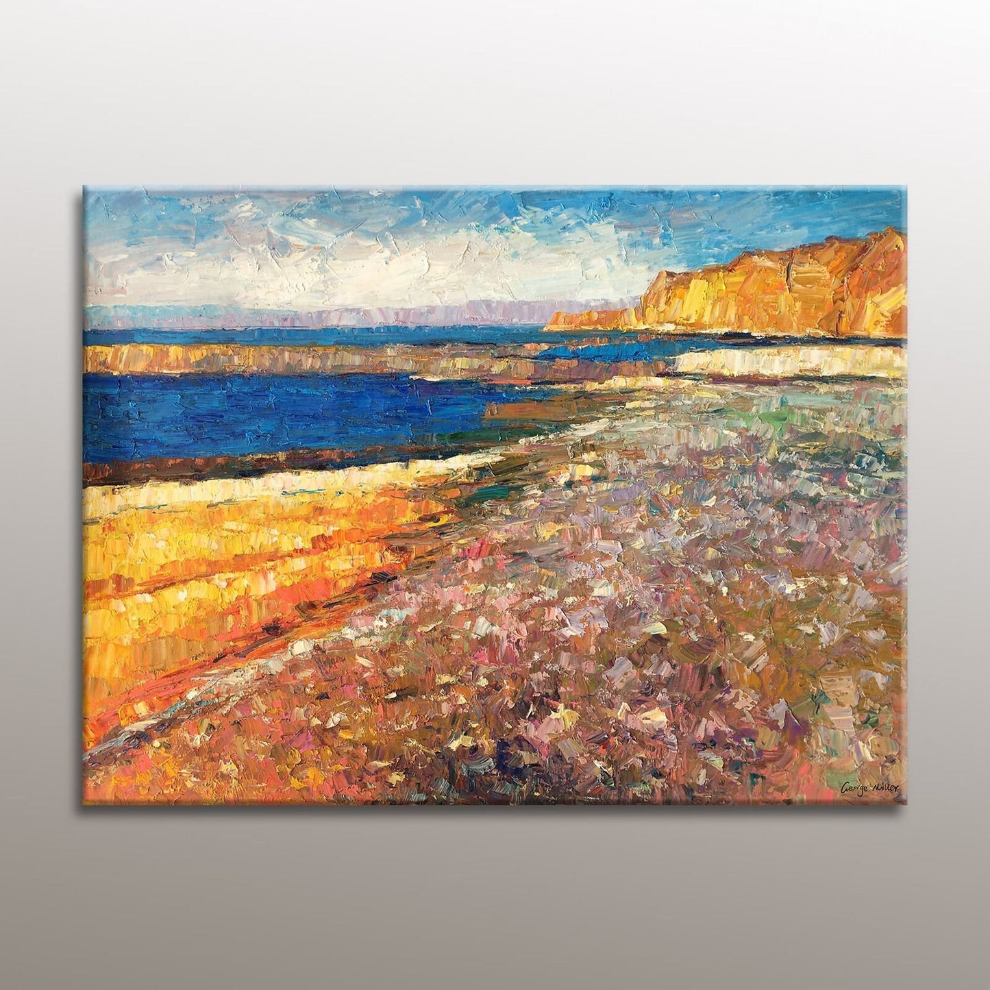 Sea Cliffs and Beach: Original Oil Painting | Oversized Canvas Art | 32x40, Handmade Painting, Modern Wall Art, Heavy Textured Art