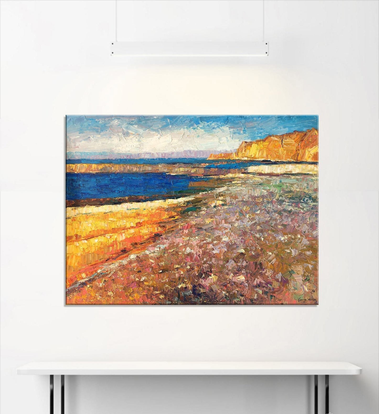 Sea Cliffs and Beach: Original Oil Painting | Oversized Canvas Art | 32x40, Handmade Painting, Modern Wall Art, Heavy Textured Art