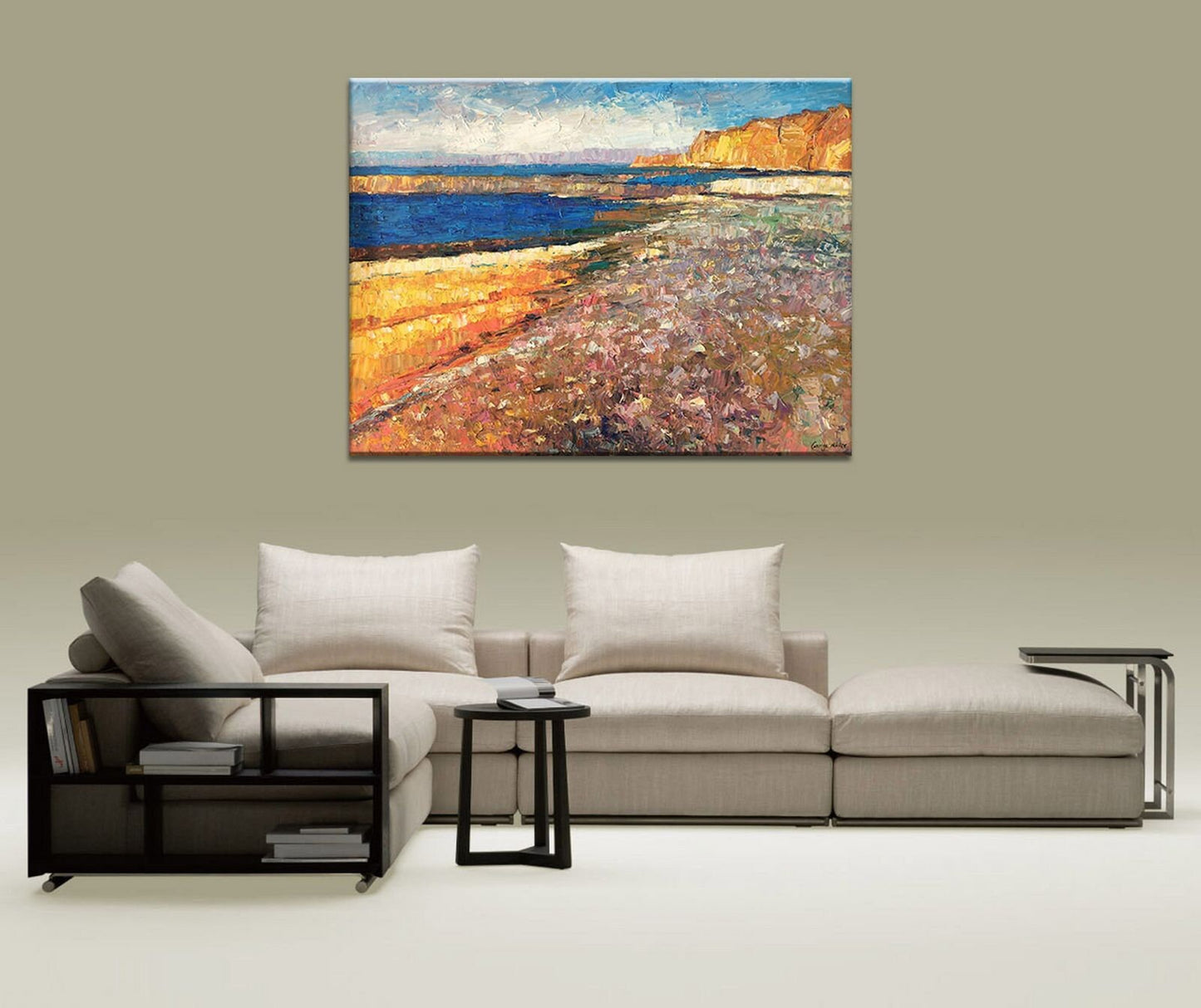 Sea Cliffs and Beach: Original Oil Painting | Oversized Canvas Art | 32x40, Handmade Painting, Modern Wall Art, Heavy Textured Art