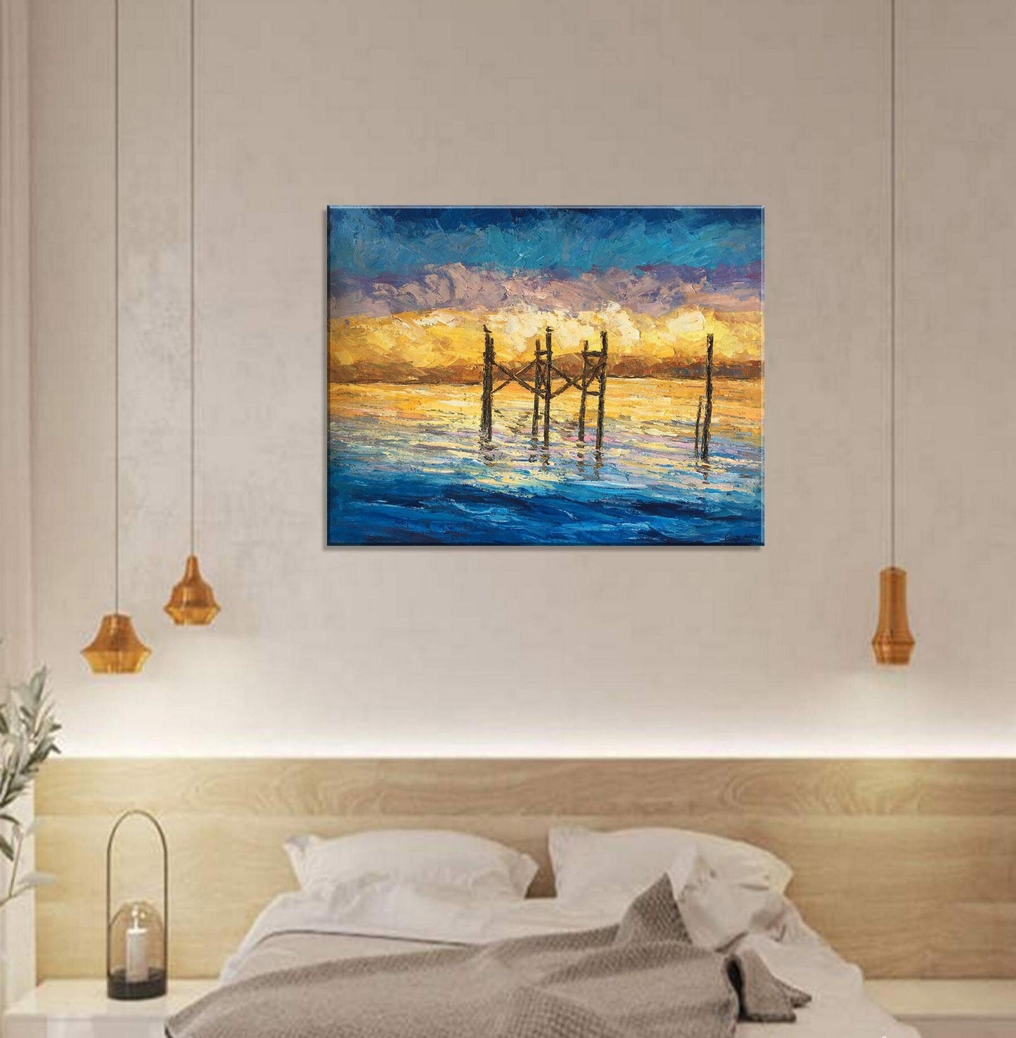Sunrise By The Sea: Original Oil Painting | Oversized Seascape Art | 32x40, Seascape Oil Painting, Oversized Painting, Handmade