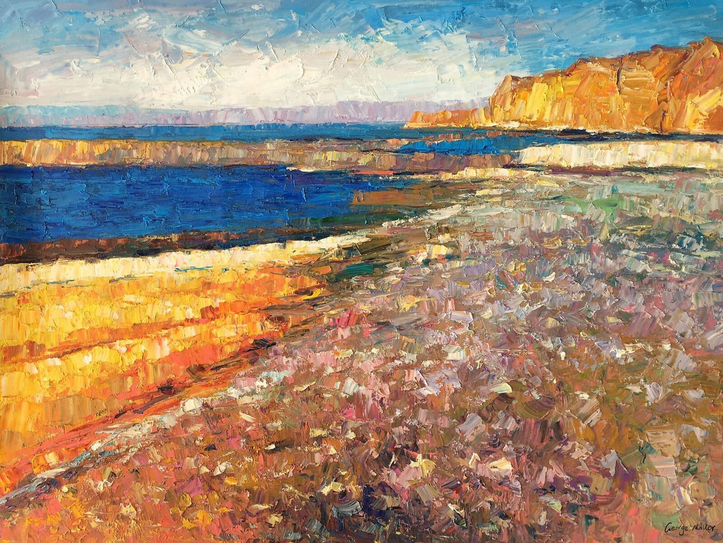 Sea Cliffs and Beach: Original Oil Painting | Oversized Canvas Art | 32x40, Handmade Painting, Modern Wall Art, Heavy Textured Art