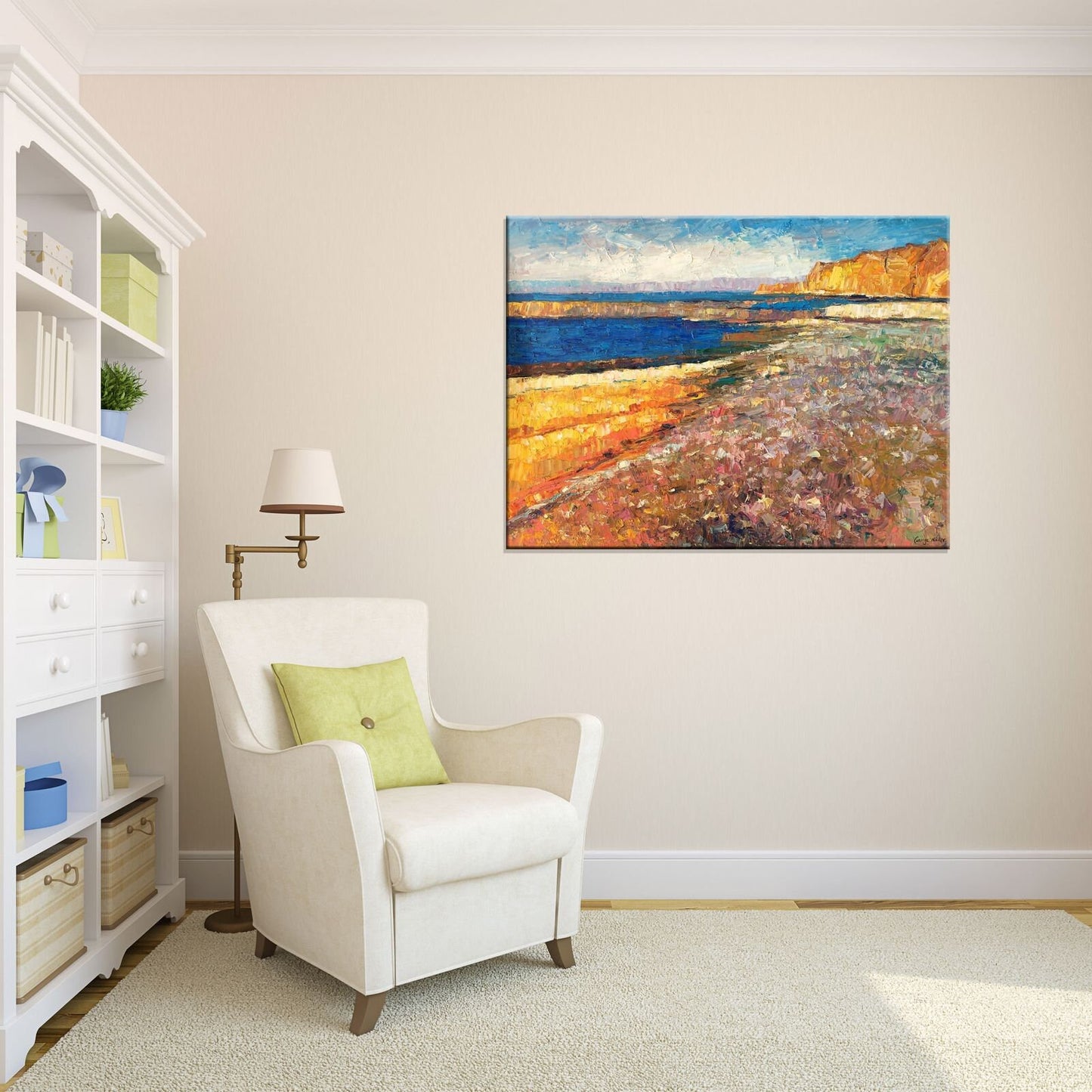Sea Cliffs and Beach: Original Oil Painting | Oversized Canvas Art | 32x40, Handmade Painting, Modern Wall Art, Heavy Textured Art