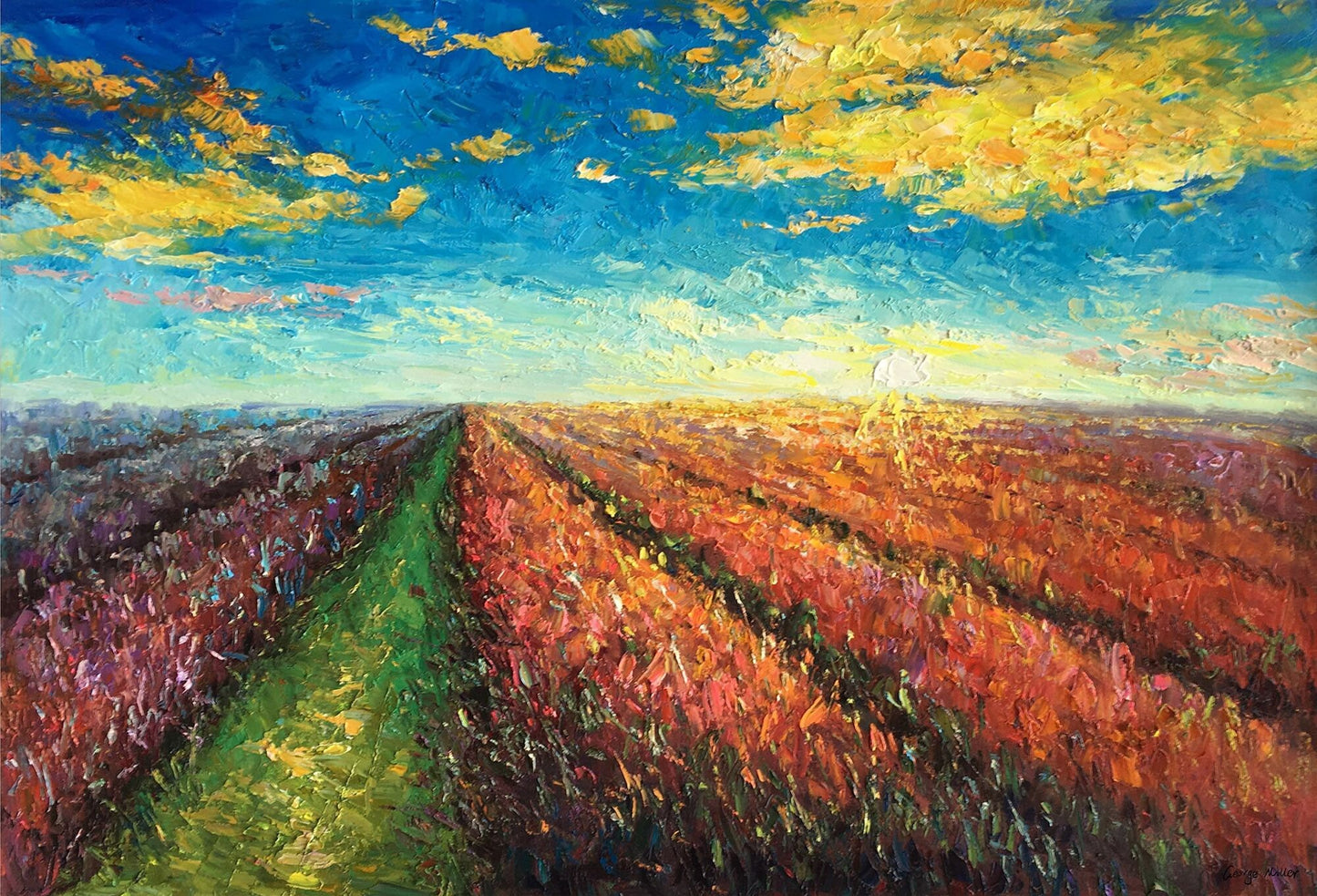 Landscape Painting, Oil Painting, Provence Lavender Fields at Dawn, Canvas Wall Art, Bedroom Decor, Large Art, Painting Abstract