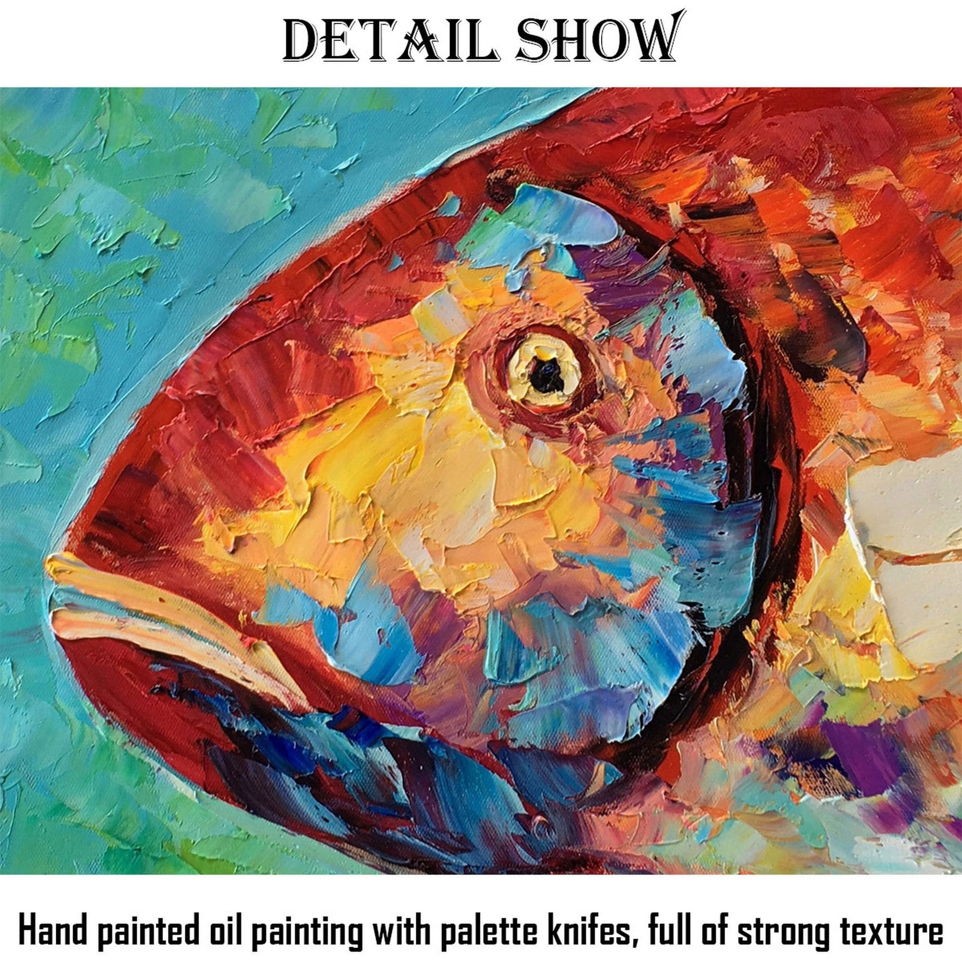 Original Oil Painting Abstract Canvas Art Bathroom Wall Decor Modern Art Fish Art Coffee Wall Art Painting Abstract Tropica Fish Art Framed