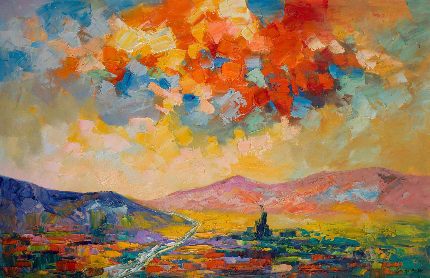 Abstract Landscape Oil Painting Mountain Sunset, Artwork, Oil Painting, Landscape, Large Painting, Handmade Painting, Contemporary Art