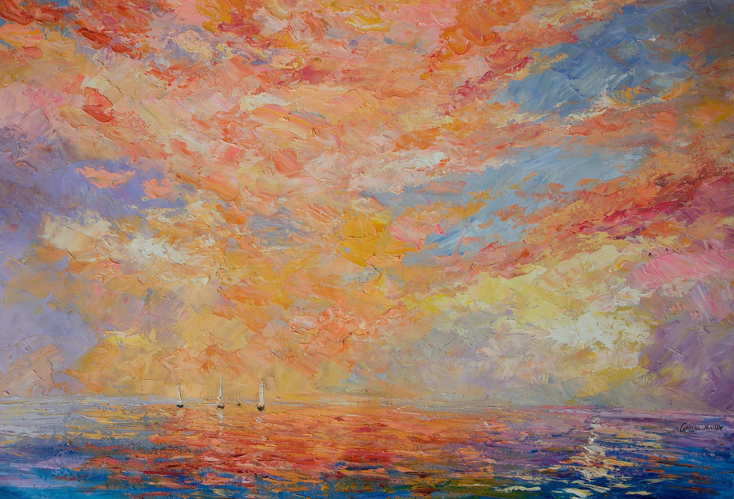 Large Oil Painting Fishing Boats at Sea, Original Art, Abstract Art, Bedroom Wall Decor, Abstract Wall Art, Canvas Art, Contemporary