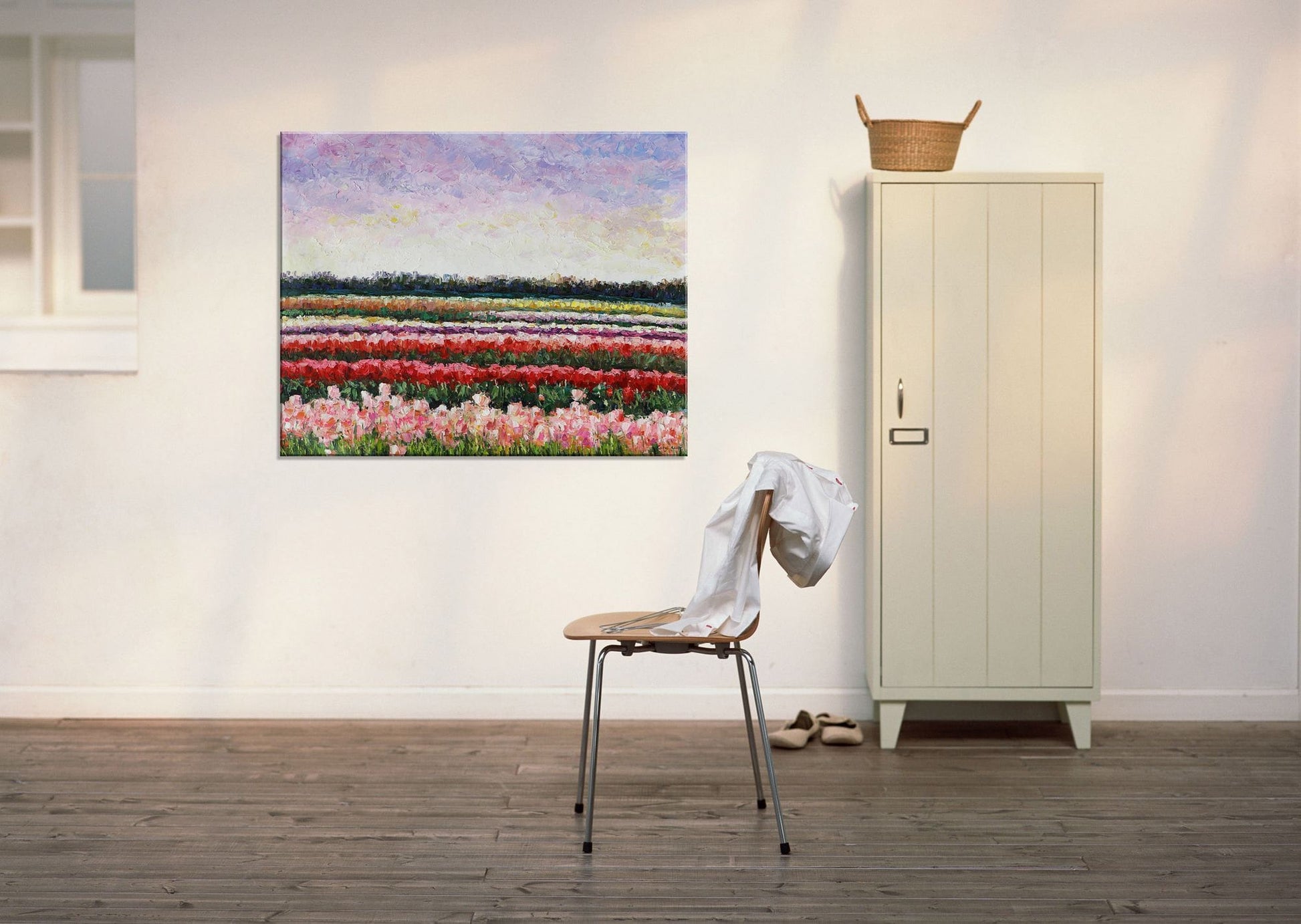 Experience the beauty of spring with our Landscape Oil Painting of Poppy Fields! Perfect for your home decor needs - Spring Decor Wall Art