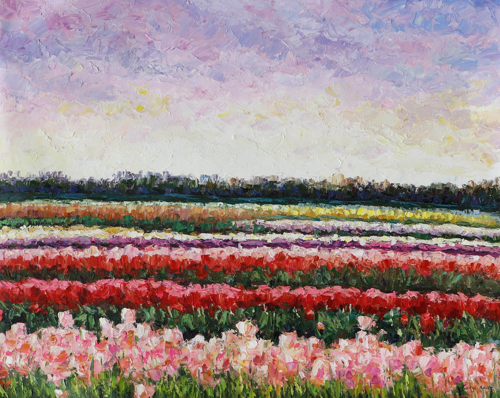 Experience the beauty of spring with our Landscape Oil Painting of Poppy Fields! Perfect for your home decor needs - Spring Decor Wall Art