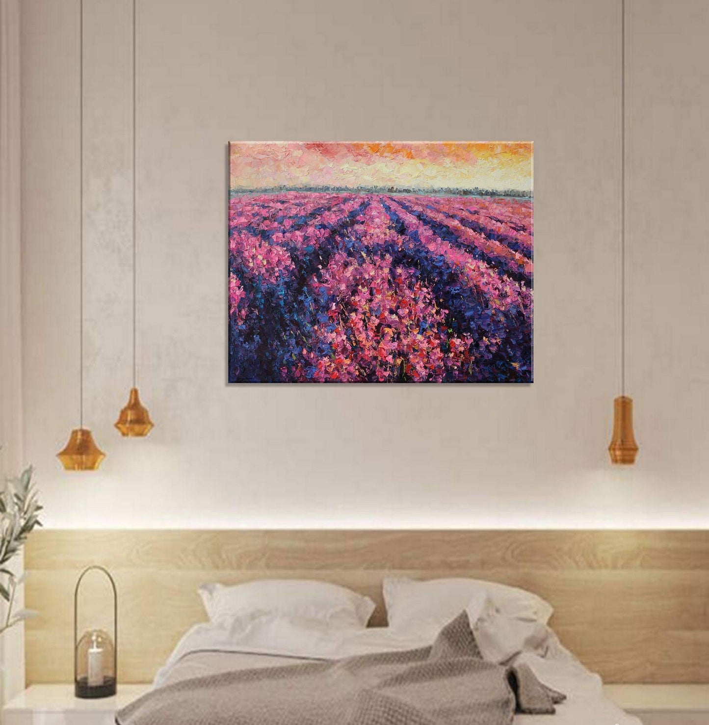 Large Oil Painting Provence Lavender Fields, Wall Decor, Abstract Canvas Painting, Landscape Painting, Landscape Painting, Living Room Art