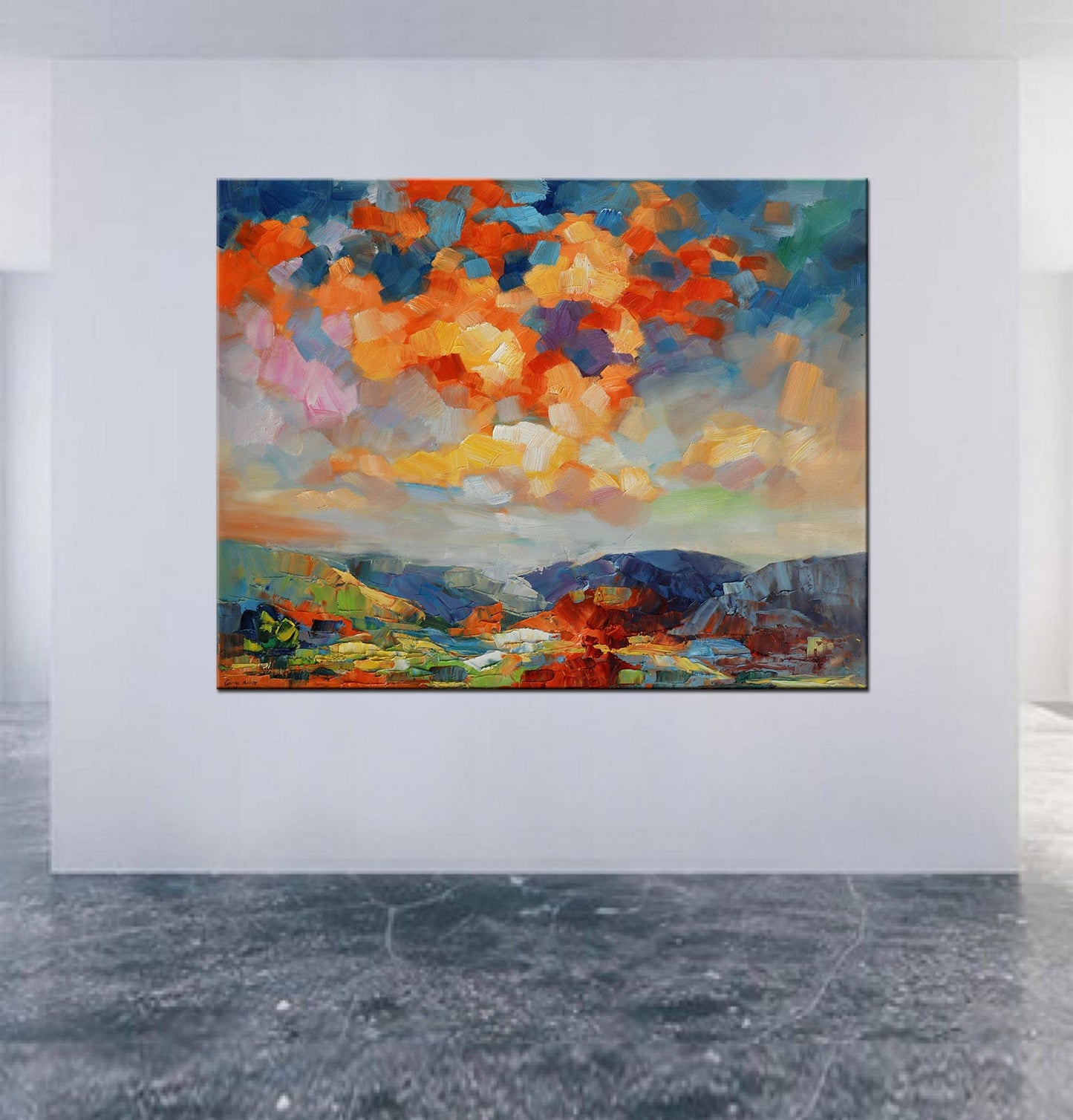 Large Oil Painting Landscape, Abstract Painting, Tuscany Sunset, Contemporary Painting, Original Landscape Painting, Abstract Art Wall Decor