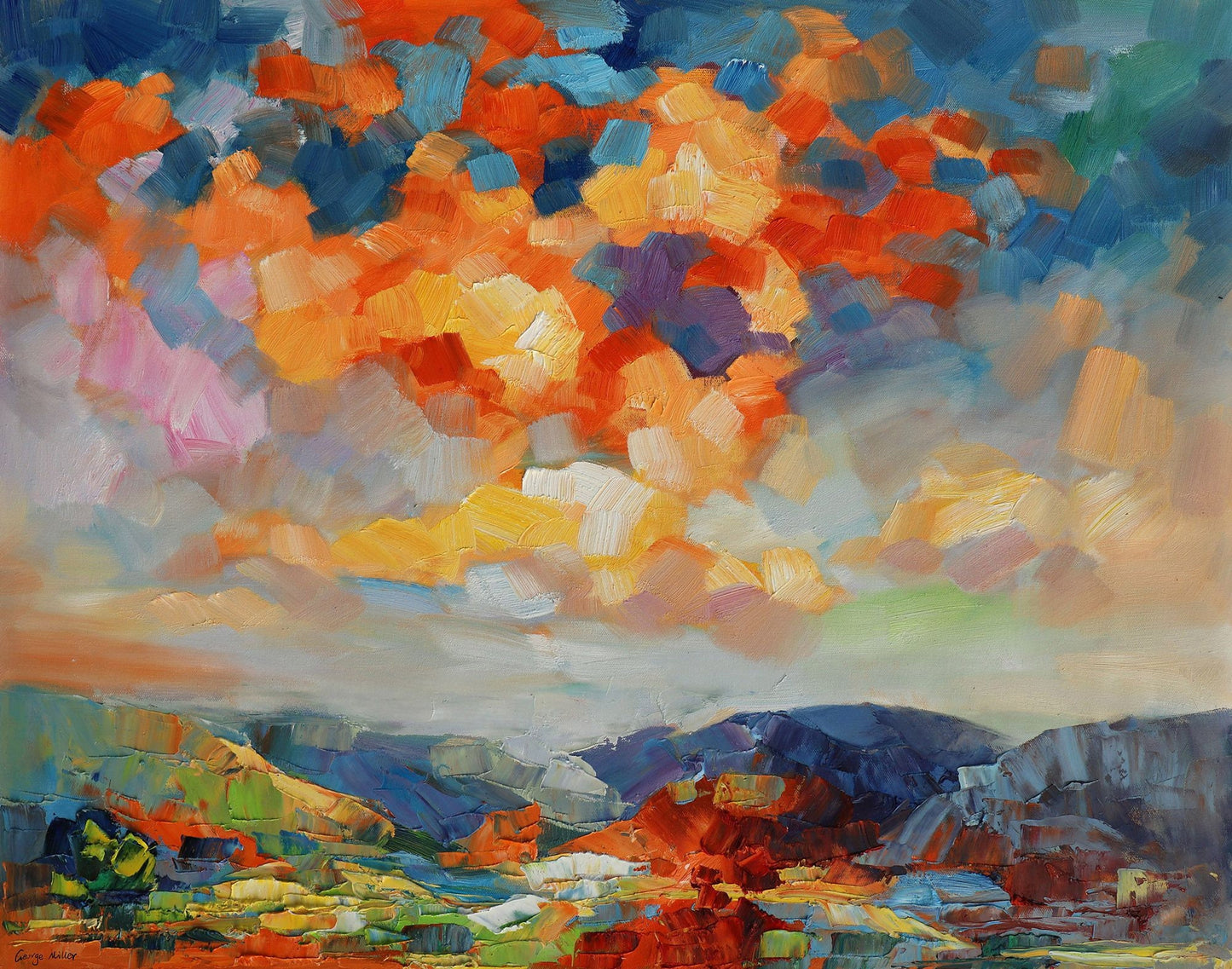 Large Oil Painting Landscape, Abstract Painting, Tuscany Sunset, Contemporary Painting, Original Landscape Painting, Abstract Art Wall Decor