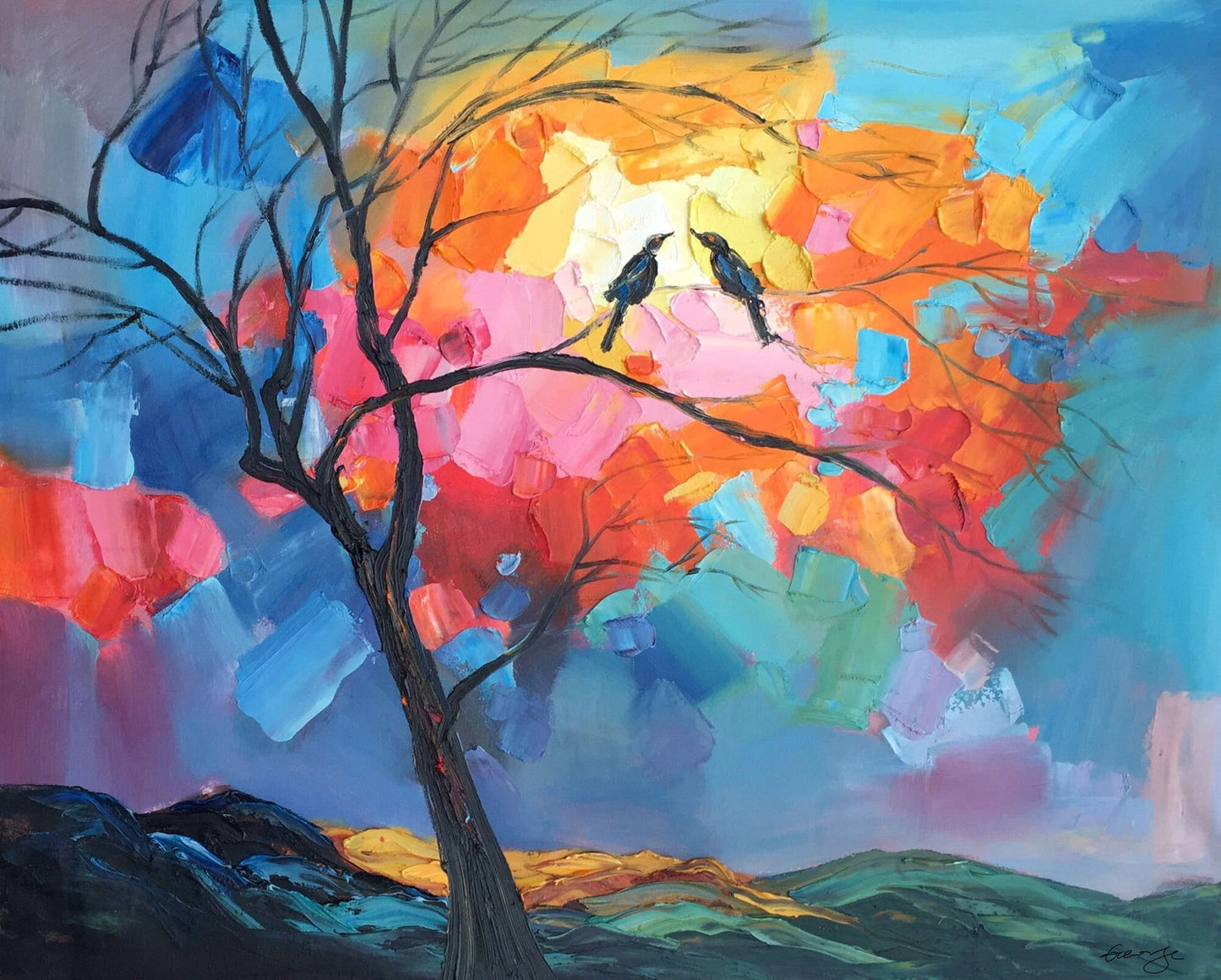 Extra Large Painting, Oil Painting, Love Birds,Wedding Gift, Original Painting, Large Canvas Wall Art, Large Abstract Painting, Abstract Art