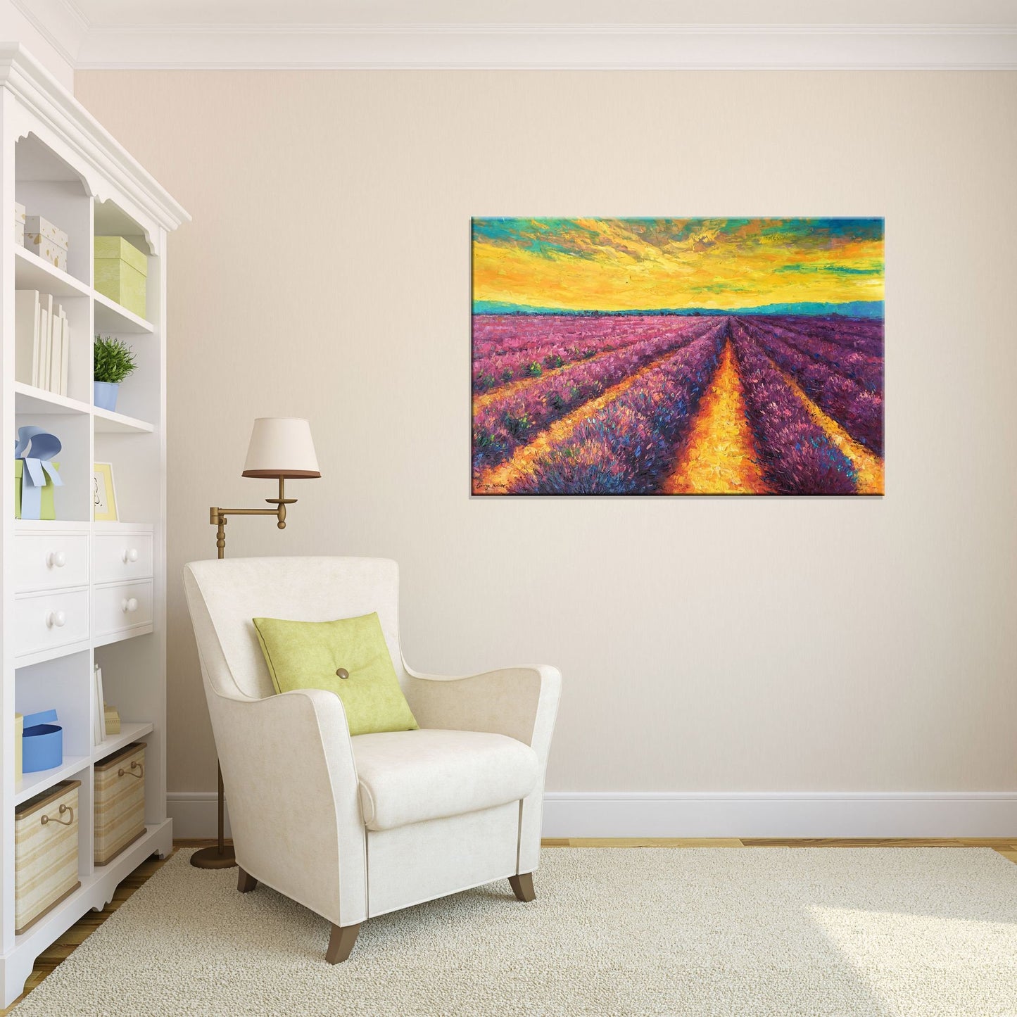 Provence Lavender Fields Landscape Oil Painting, Fine Art, Paintings On Canvas,Oversized Painting, Handmade Painting, Contemporary Art
