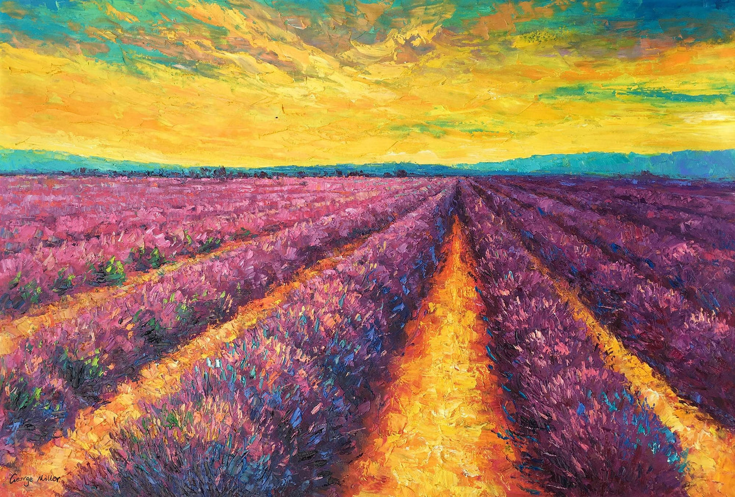 Provence Lavender Fields Landscape Oil Painting, Fine Art, Paintings On Canvas,Oversized Painting, Handmade Painting, Contemporary Art