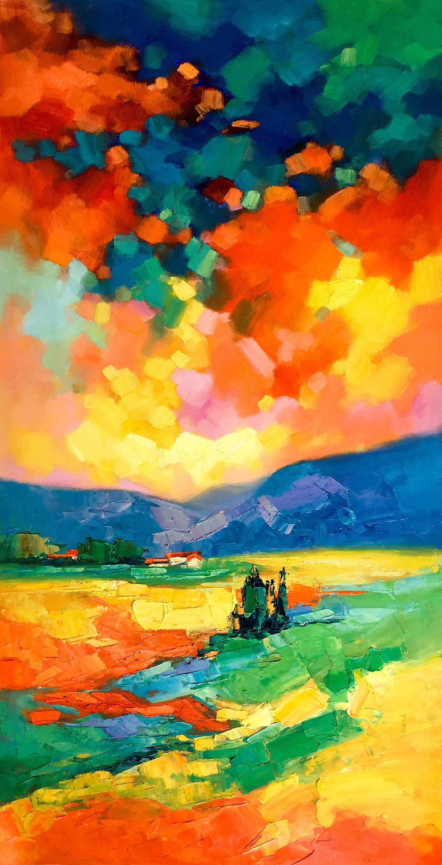Oil Painting Landscape Abstract Canvas Painting, Abstract Oil Painting, Large Art, Original Art, Contemporary Painting, Italy Tuscany Spring