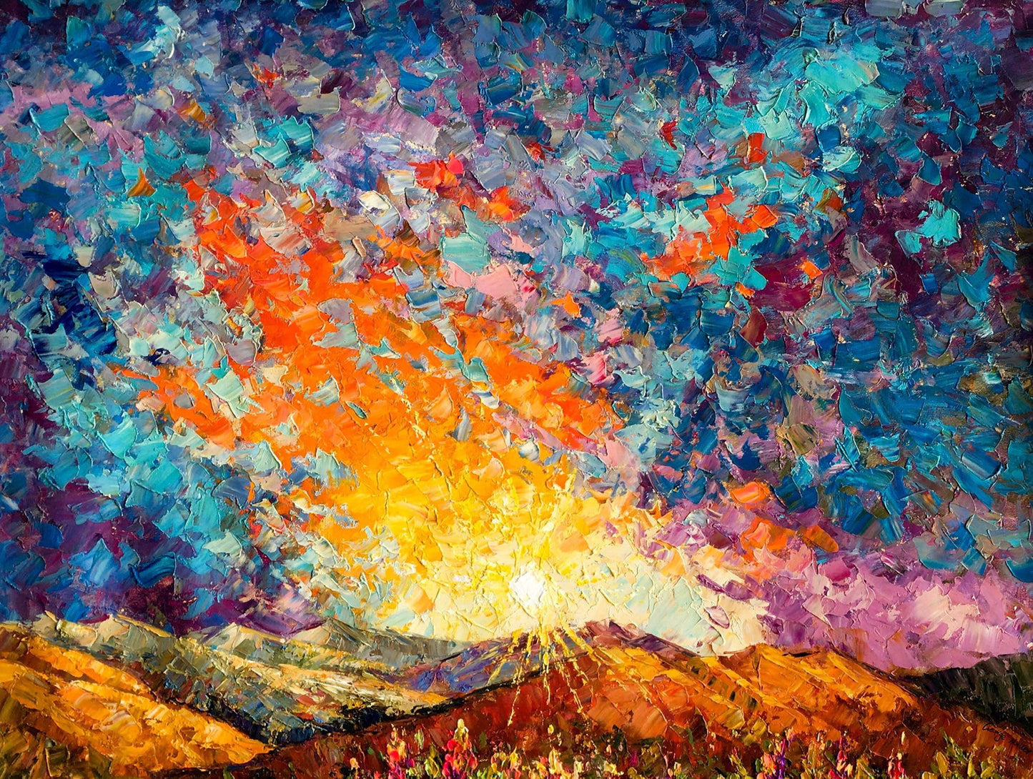 Oil Painting Mountain Landscape Sunrise, Wall Art, Paintings On Canvas, Landscape Painting, Large Wall Art, Handmade, Rustic Oil Painting