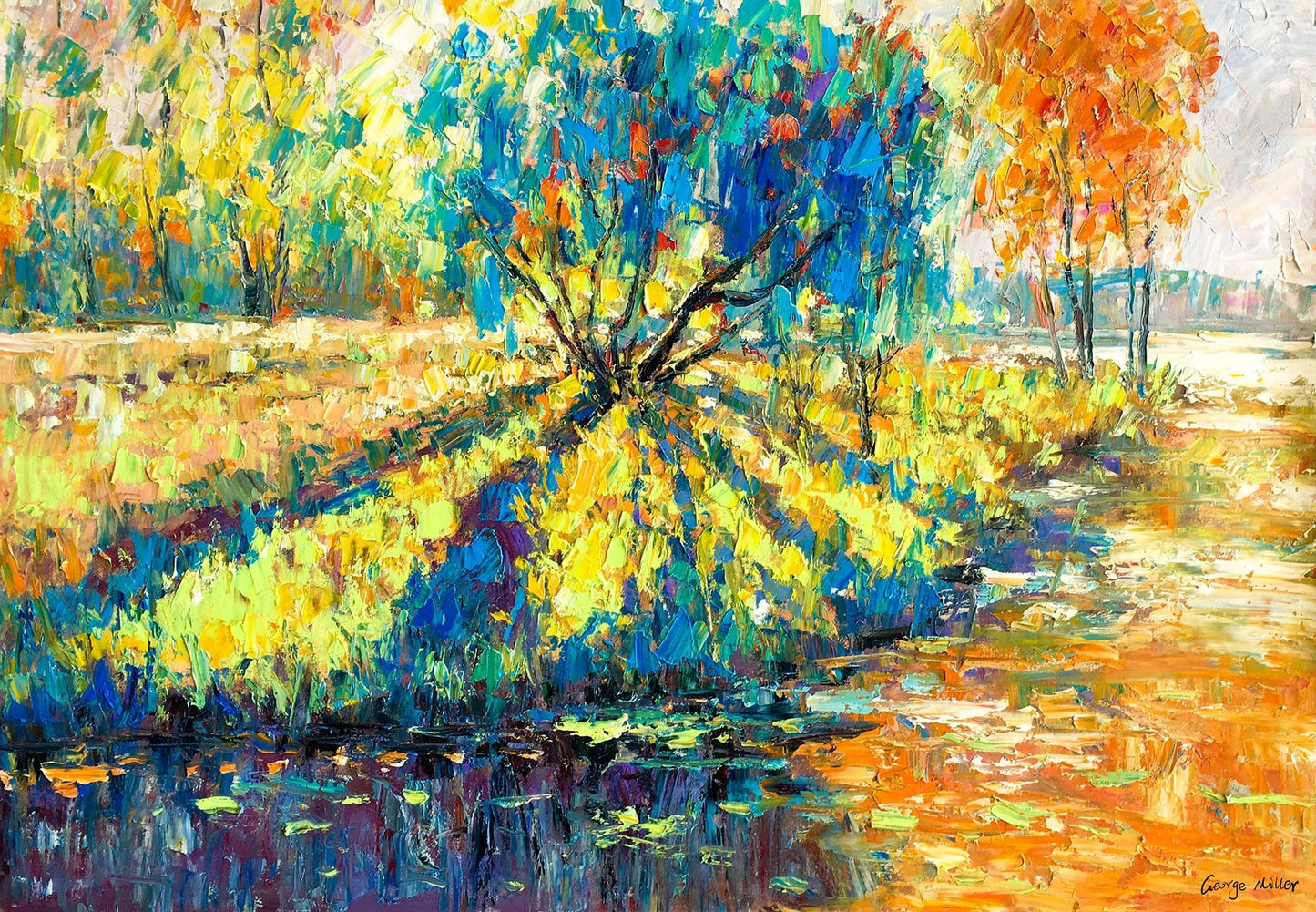 Landscape Oil Painting By The River, Canvas Painting, Paintings On Canvas, Landscape, Oversized Art, Impressionist Art, Impasto Oil Painting