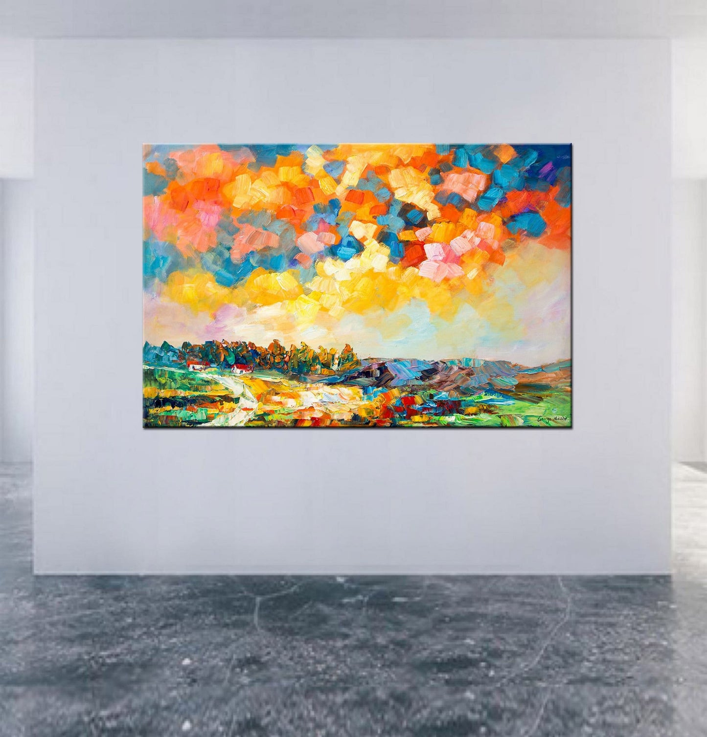 Large Canvas Painting, Kitchen Decor, Original Landscape Painting, Original Painting, Large Canvas Art, Abstract Art, Autumn Fields Sunset