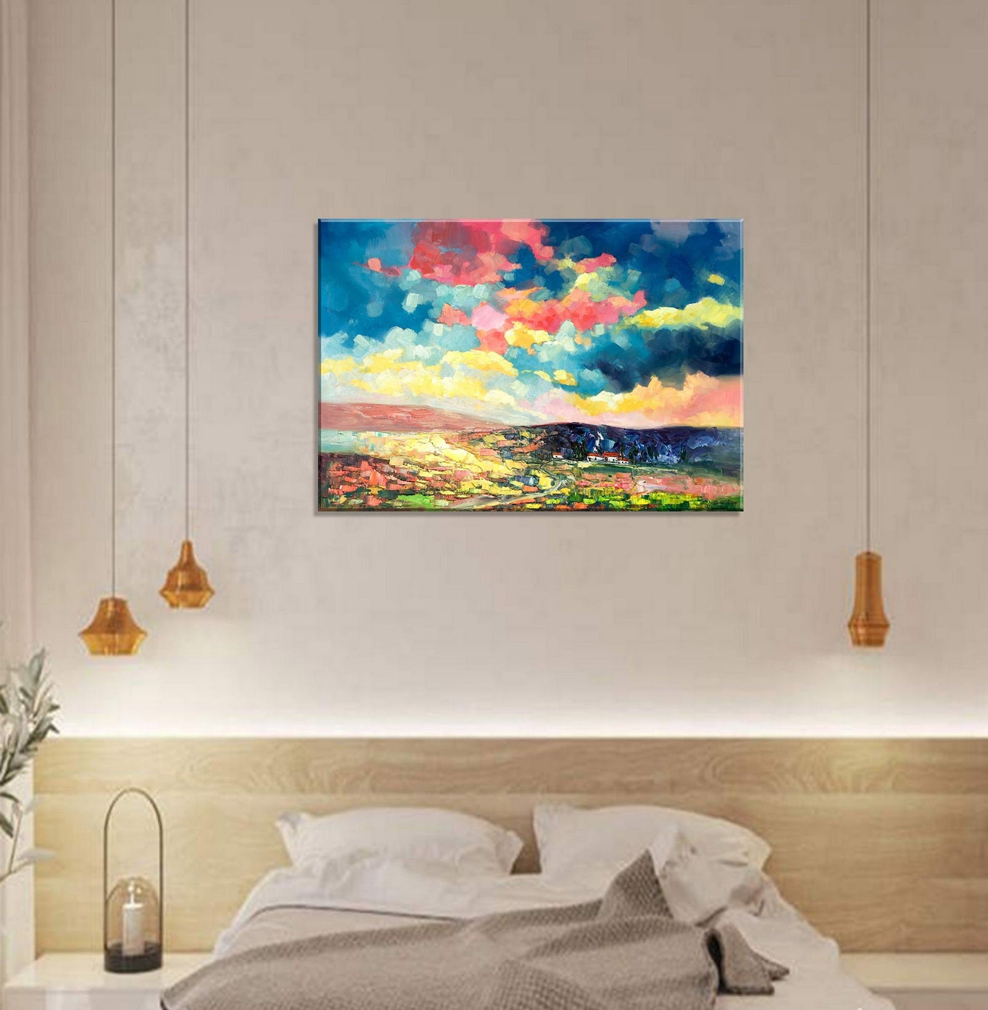 Italian Tuscany Abstract Landscape Oil Painting, Canvas Art, Oil Painting, Landscape Wall Art, Large Canvas Art, Handmade, Contemporary Art