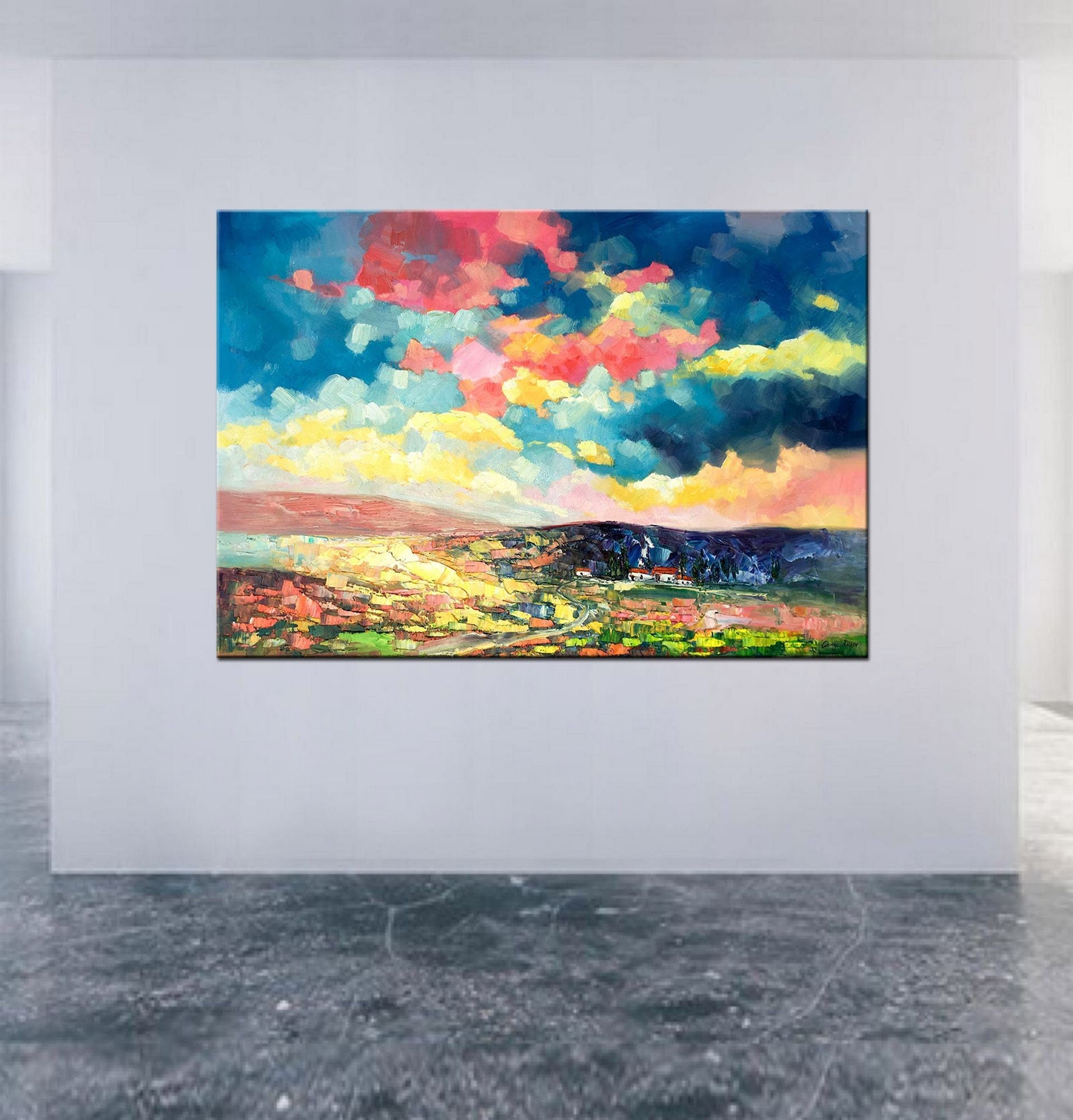 Italian Tuscany Abstract Landscape Oil Painting, Canvas Art, Oil Painting, Landscape Wall Art, Large Canvas Art, Handmade, Contemporary Art