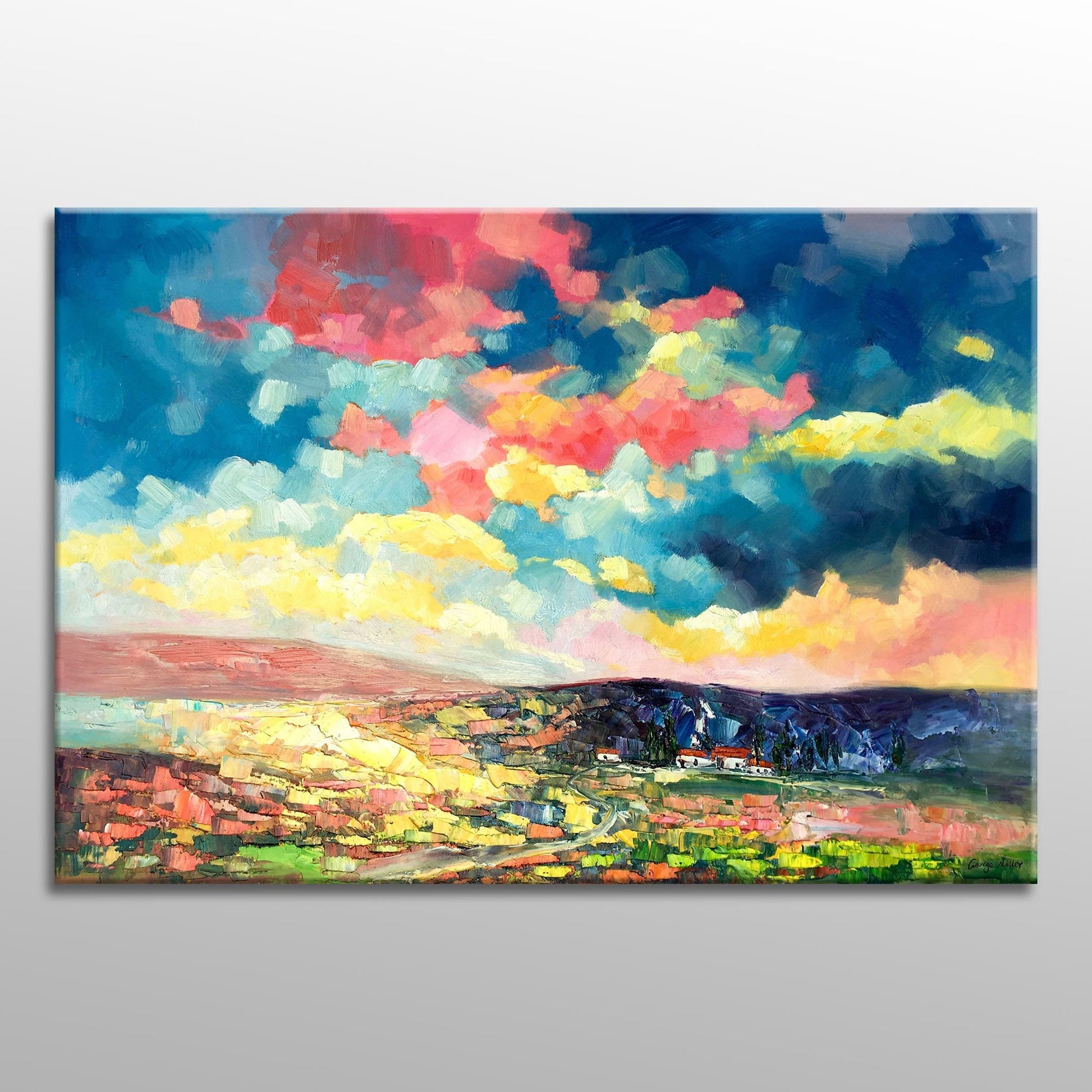 Italian Tuscany Abstract Landscape Oil Painting, Canvas Art, Oil Painting, Landscape Wall Art, Large Canvas Art, Handmade, Contemporary Art