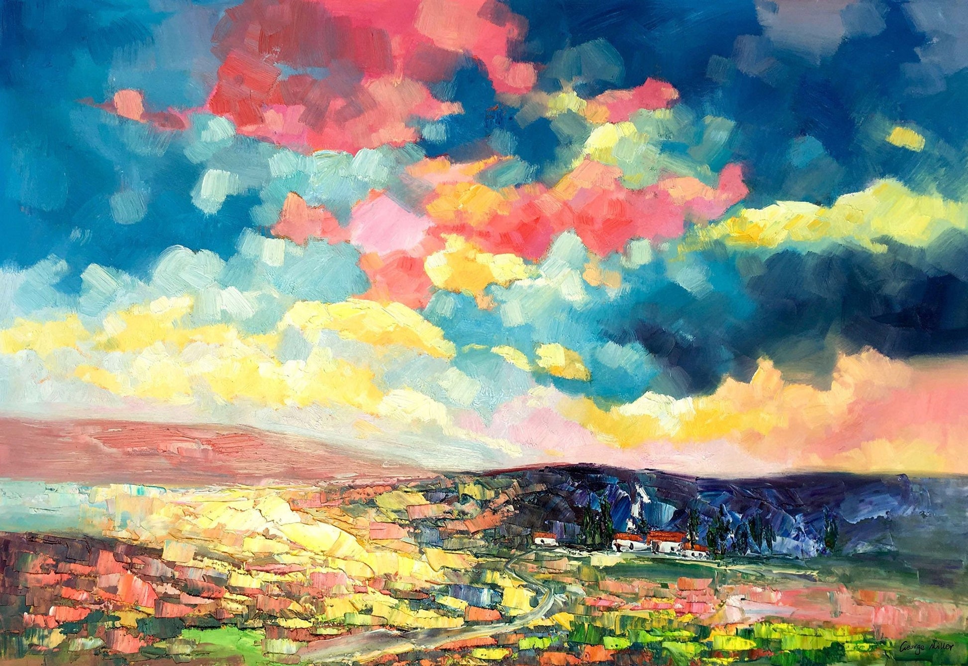 Italian Tuscany Abstract Landscape Oil Painting, Canvas Art, Oil Painting, Landscape Wall Art, Large Canvas Art, Handmade, Contemporary Art