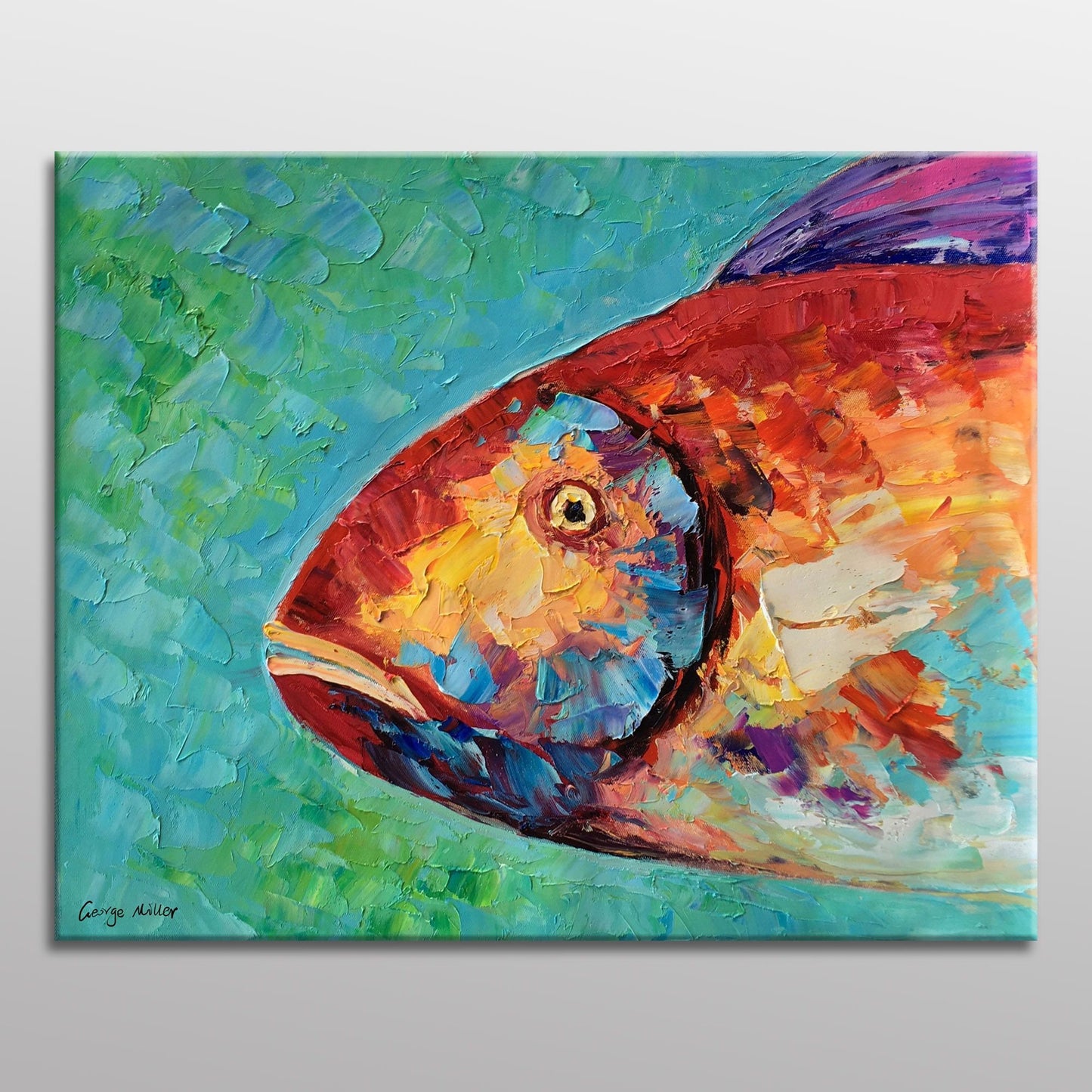Original Oil Painting Abstract Canvas Art Bathroom Wall Decor Modern Art Fish Art Coffee Wall Art Painting Abstract Tropica Fish Art Framed