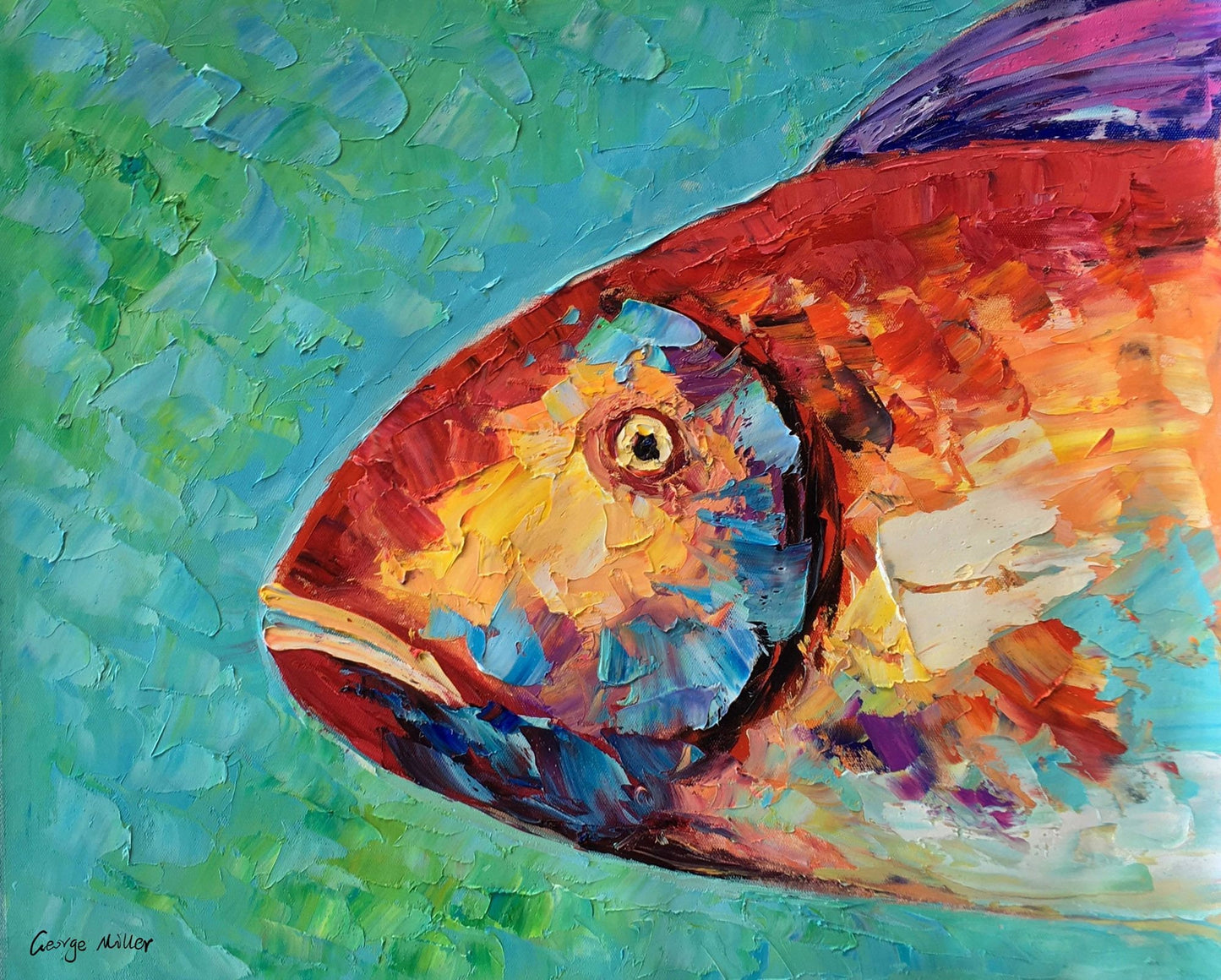 Original Oil Painting Abstract Canvas Art Bathroom Wall Decor Modern Art Fish Art Coffee Wall Art Painting Abstract Tropica Fish Art Framed