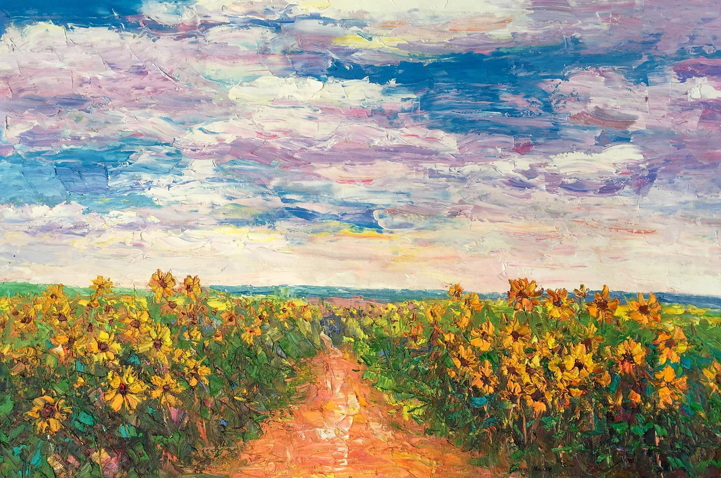 Landscape Painting Sunflower Fields, Original Artwork, Oil Painting Abstract, Living Room Wall Art, Contemporary Painting, Large Painting