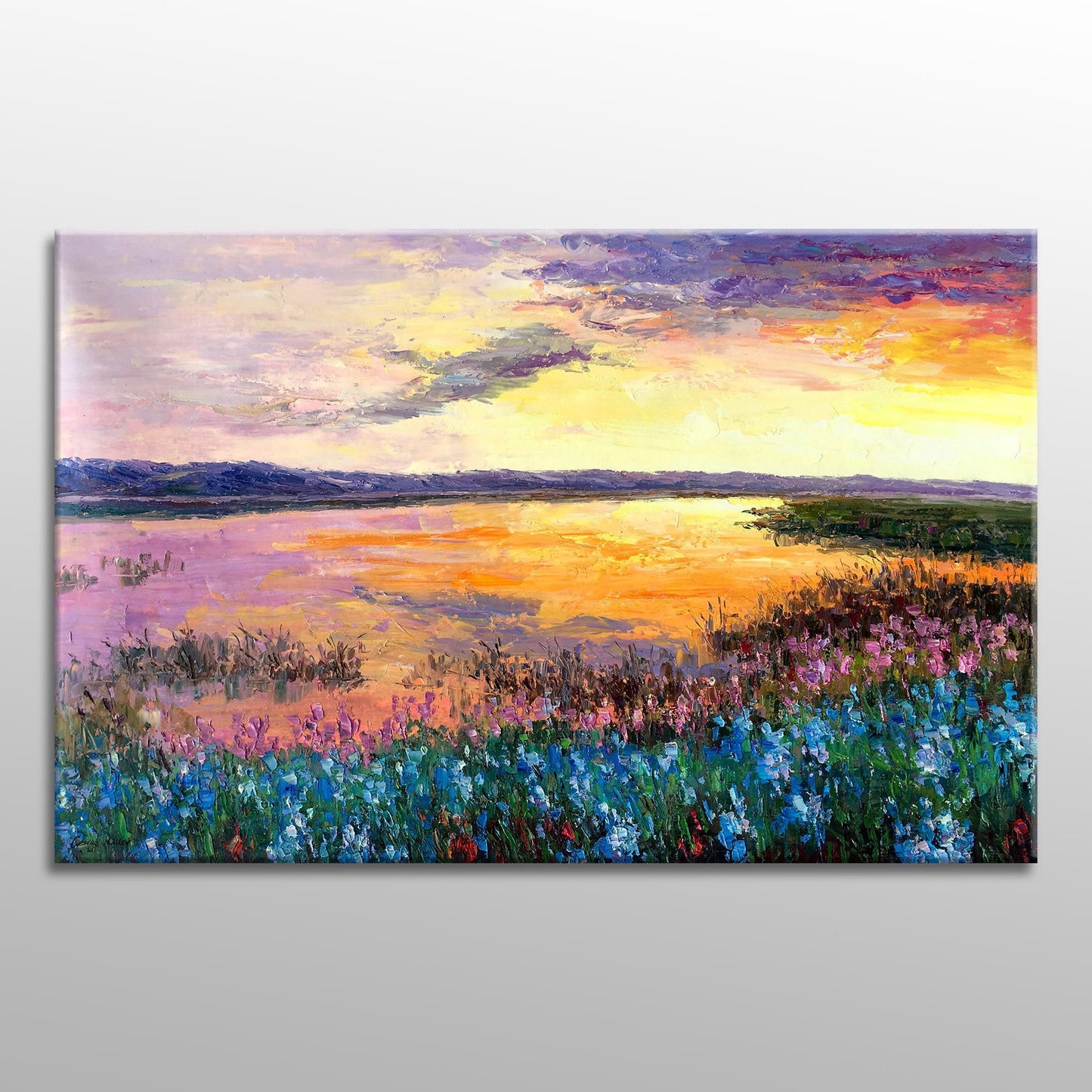 Large Oil Painting, Sunset by the River, Original Painting, Contemporary Painting, Landscape Painting, Large Canvas Wall Art, Wall Decor