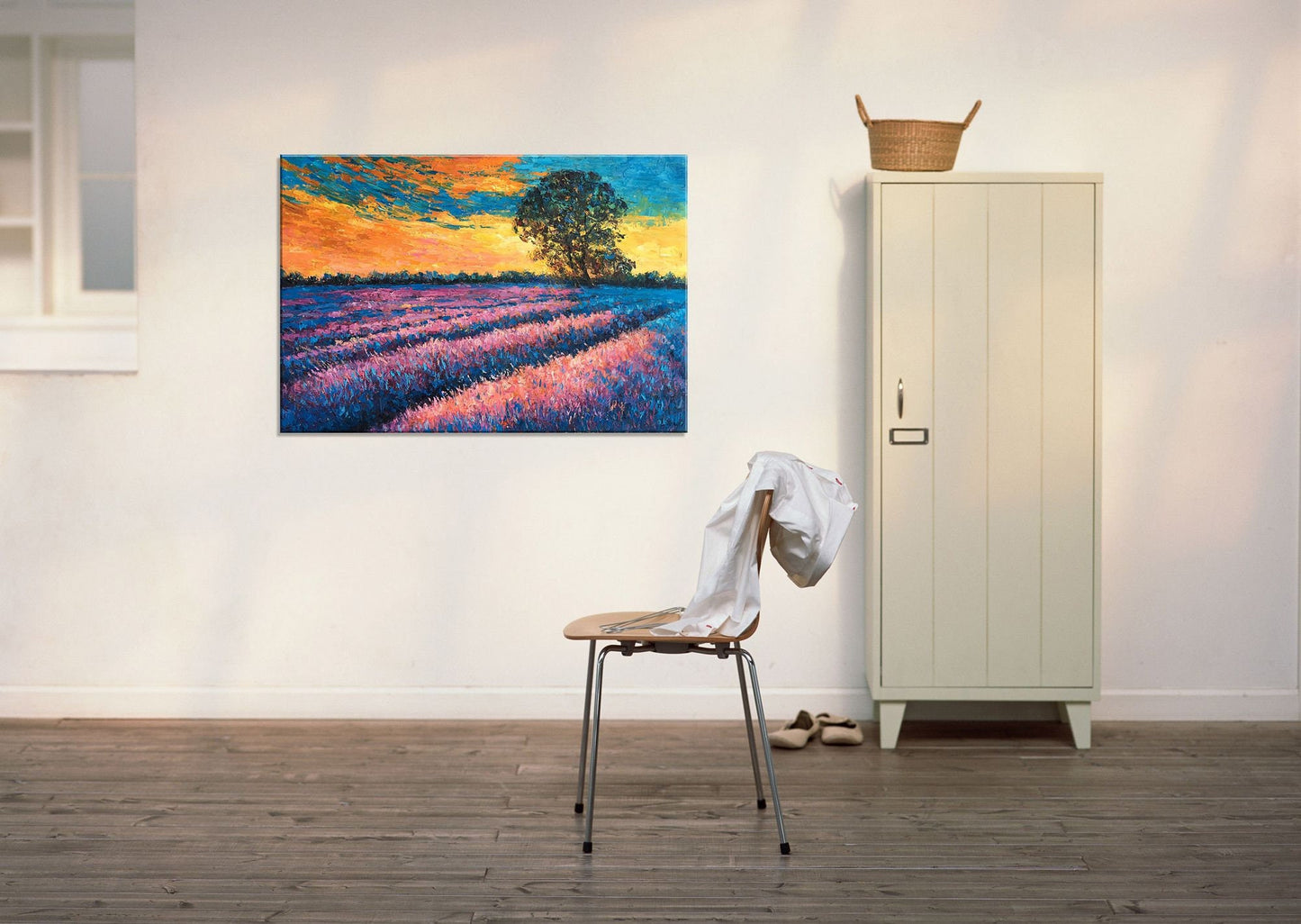 Landscape Oil Painting French Provence Lavender Fields Sunset, Wall Art, Large Painting, Handmade Painting, Modern Painting, Impasto