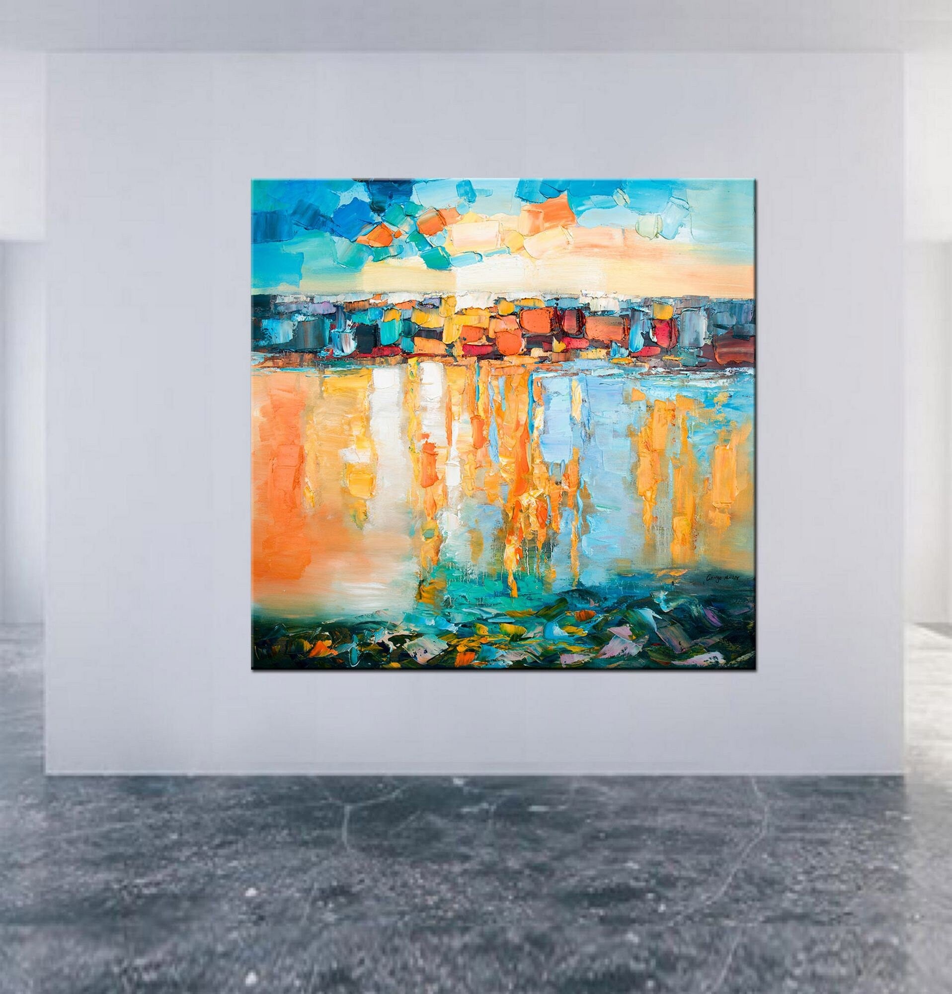 Large Abstract Oil Painting Square, Canvas Art, Paintings On Canvas, Abstract Original Painting Fluid Wall Art Gold, Large Oil Painting