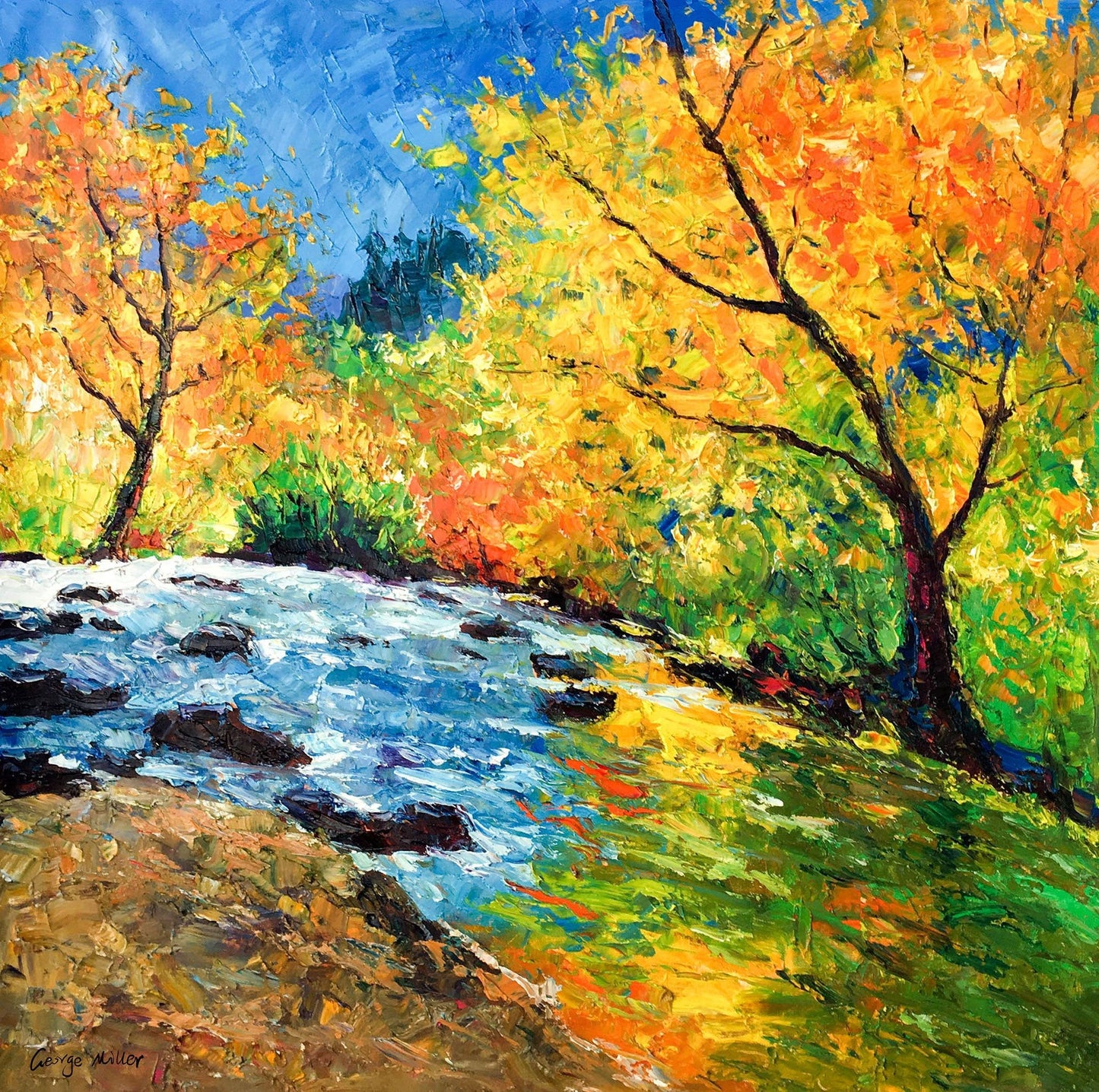 Large Landscape Oil Painting Spring Forest Stream, Family Wall Decor, Abstract Oil Painting, Original Landscape Painting, Modern Painting