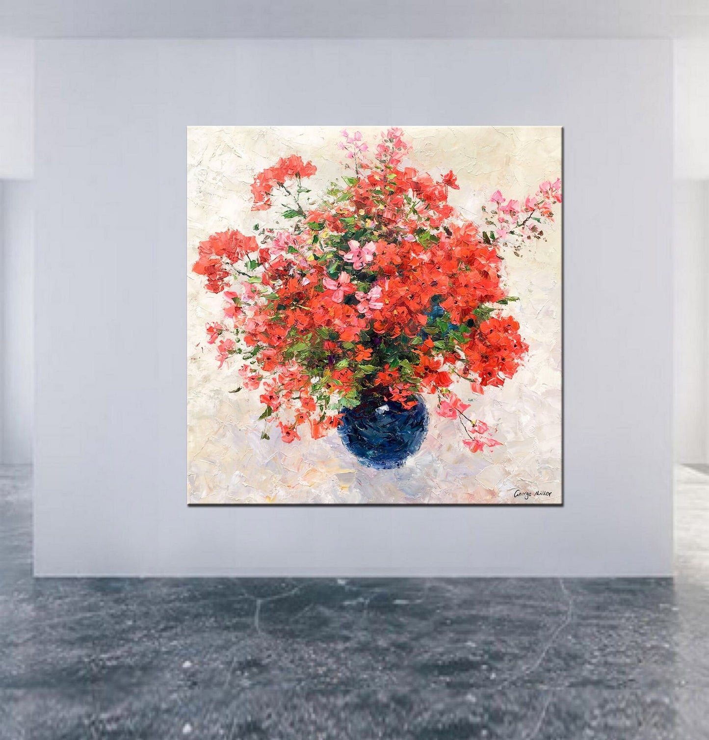 Floral Painting, Canvas Art, Large Wall Decor, Large Abstract Art, Original Oil Painting, Oil Painting Red Flowers, Living Room Wall Decor