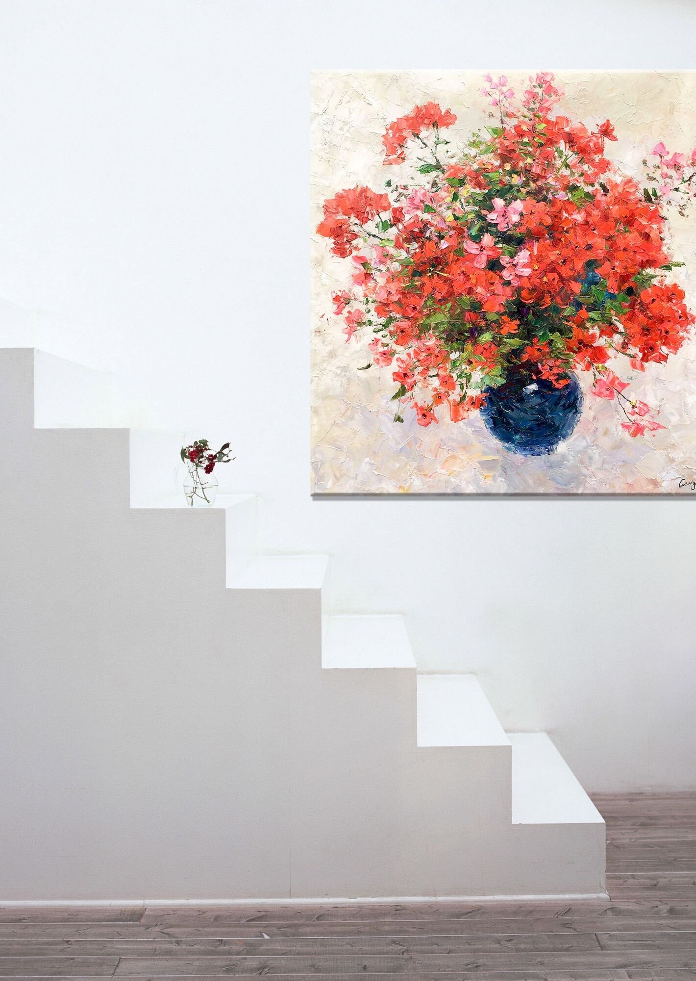 Floral Painting, Canvas Art, Large Wall Decor, Large Abstract Art, Original Oil Painting, Oil Painting Red Flowers, Living Room Wall Decor