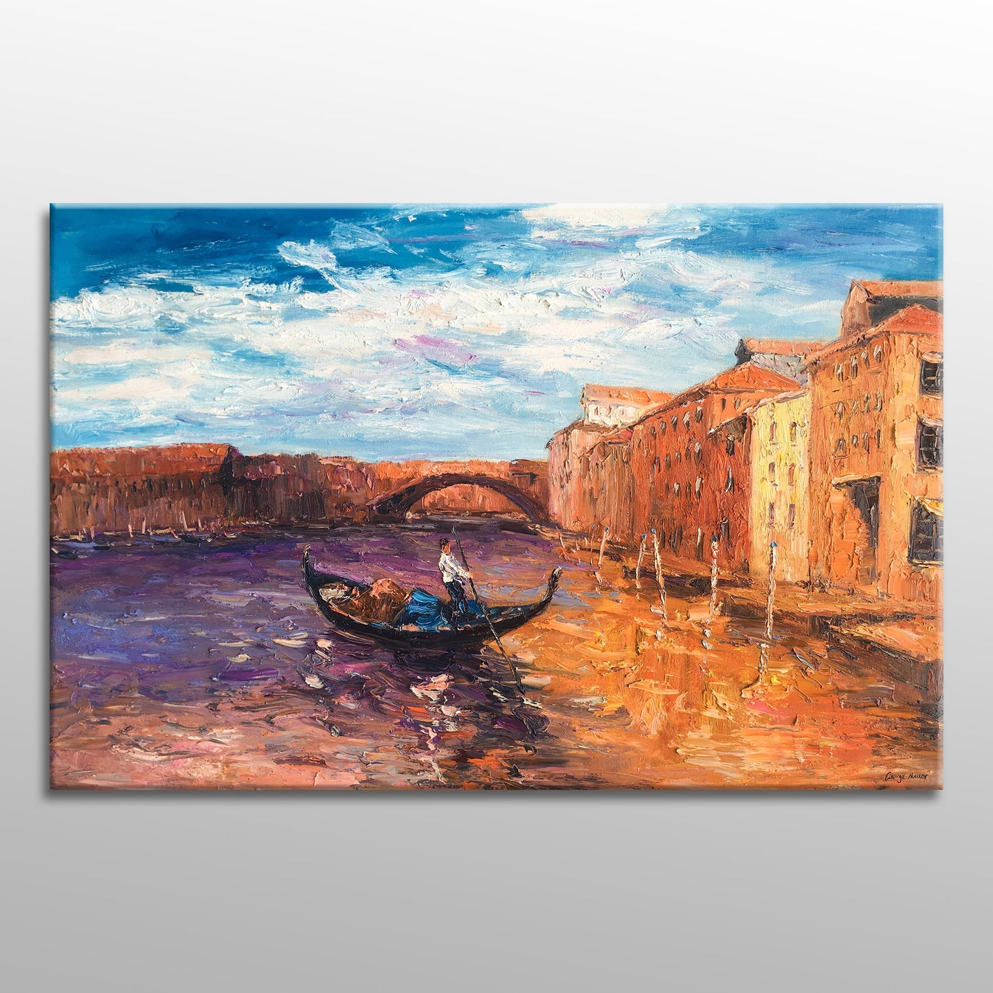 Italian Venice Grand Canal Gondola Oil Painting, Extra Large Wall Art, Handmade Painting, Modern Wall Art, Textured Art, Paintings Original