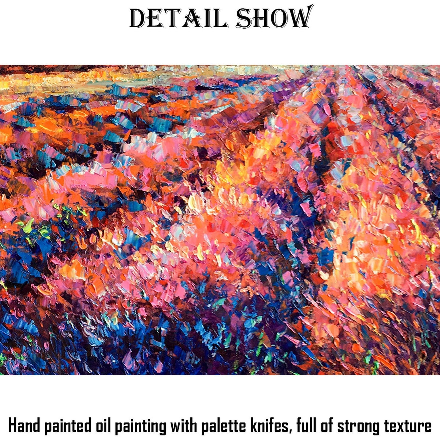 Large Landscape Oil Painting Tuscany Lavender Fields Spring Sunrise, Oil Painting Original, Canvas Art, Abstract Painting, Abstract Wall Art