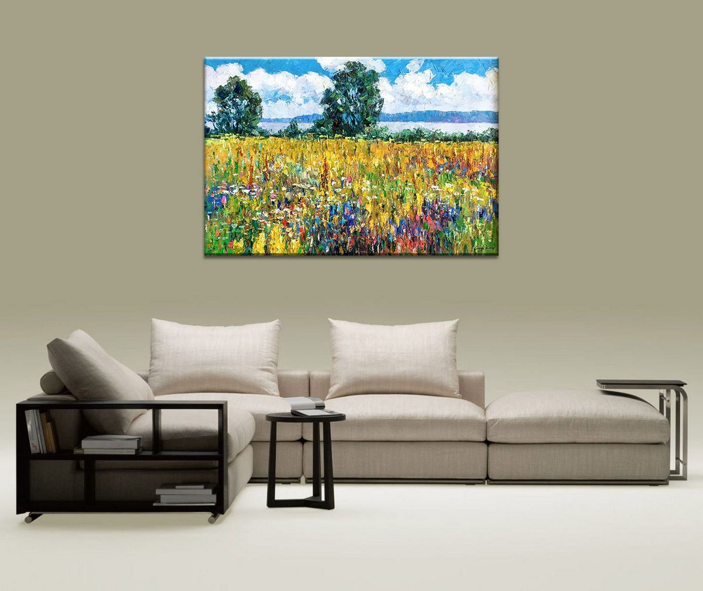 Landscape Oil Painting Spring Fields, Fine Art, Oil On Canvas Painting, Landscape, Oversized Painting, Palette Knife Oil Painting, Textured