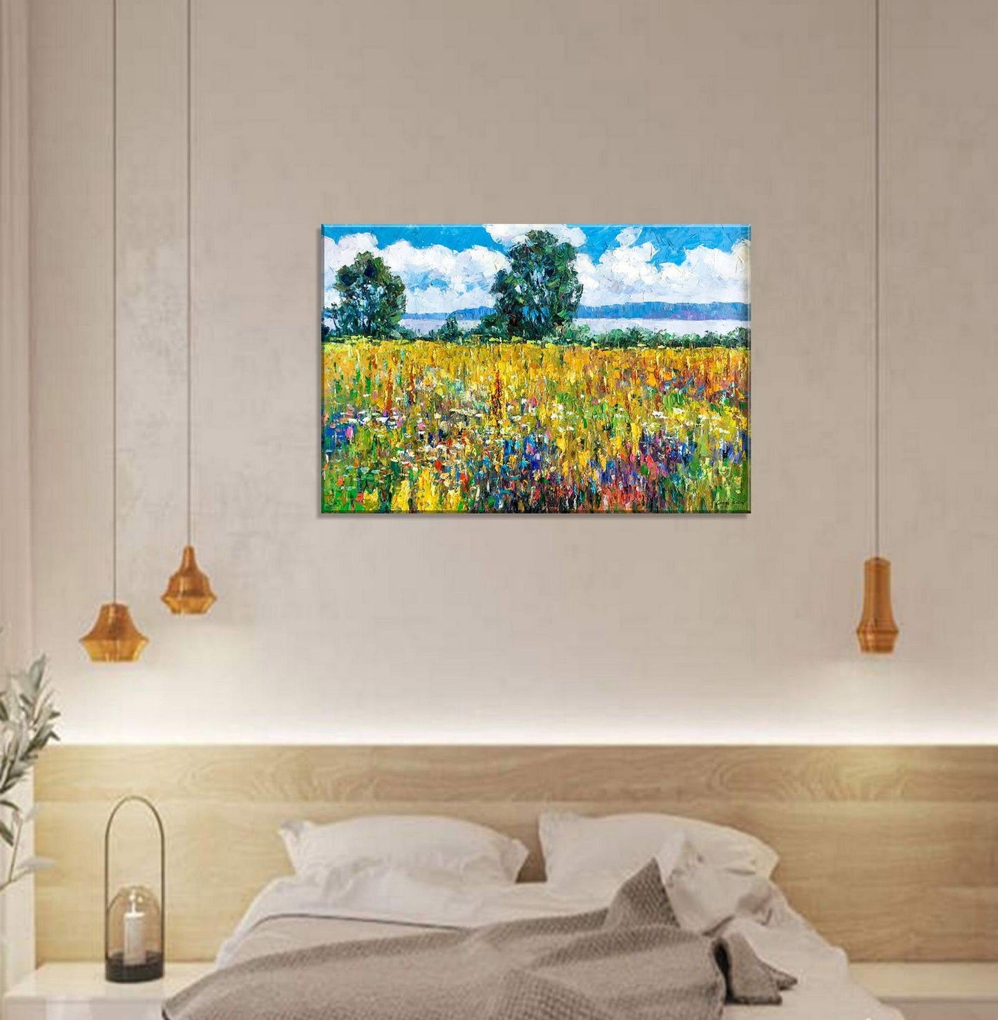 Landscape Oil Painting Spring Fields, Fine Art, Oil On Canvas Painting, Landscape, Oversized Painting, Palette Knife Oil Painting, Textured