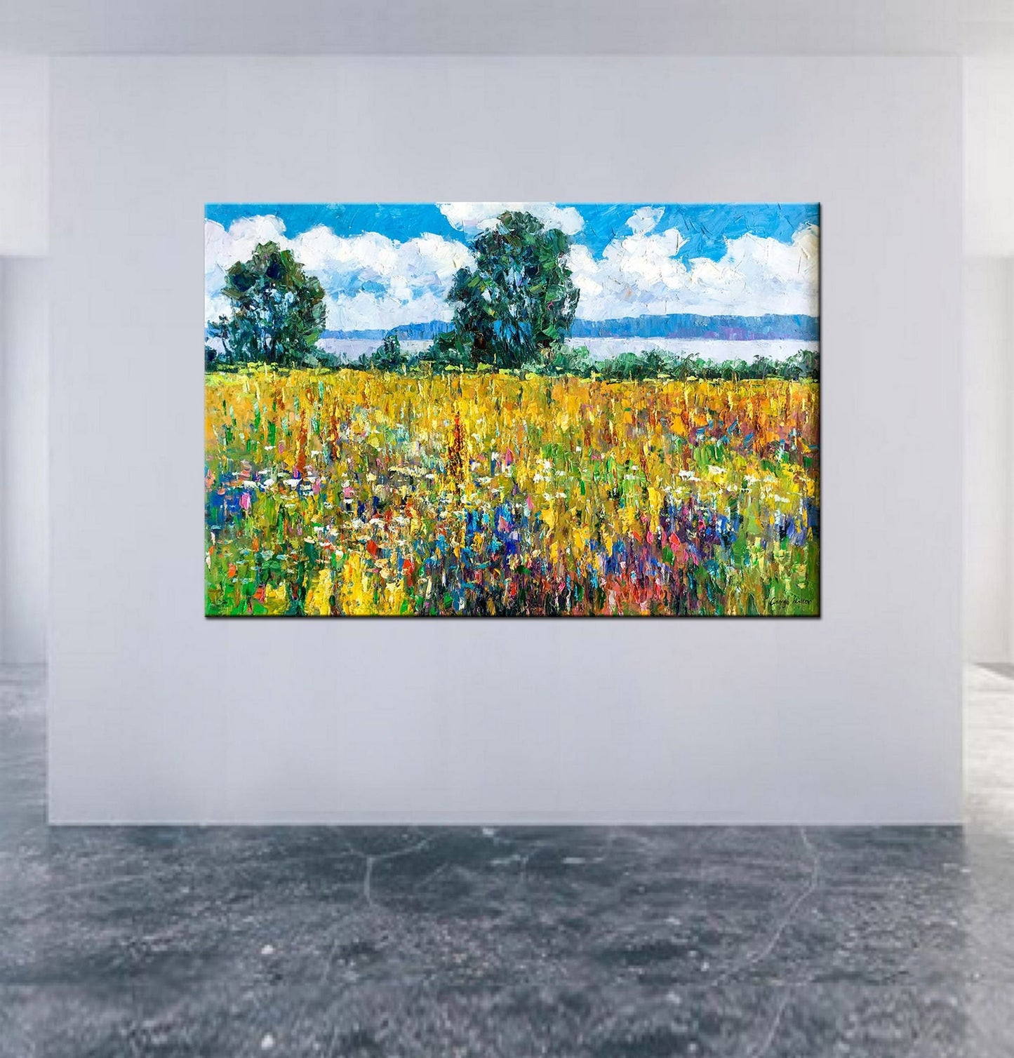 Landscape Oil Painting Spring Fields, Fine Art, Oil On Canvas Painting, Landscape, Oversized Painting, Palette Knife Oil Painting, Textured