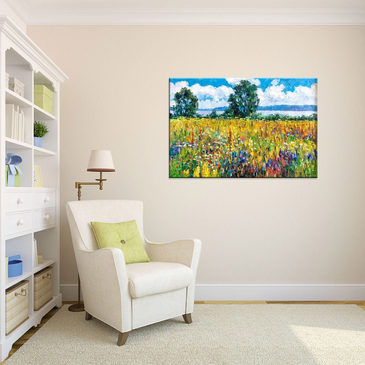 Landscape Oil Painting Spring Fields, Fine Art, Oil On Canvas Painting, Landscape, Oversized Painting, Palette Knife Oil Painting, Textured