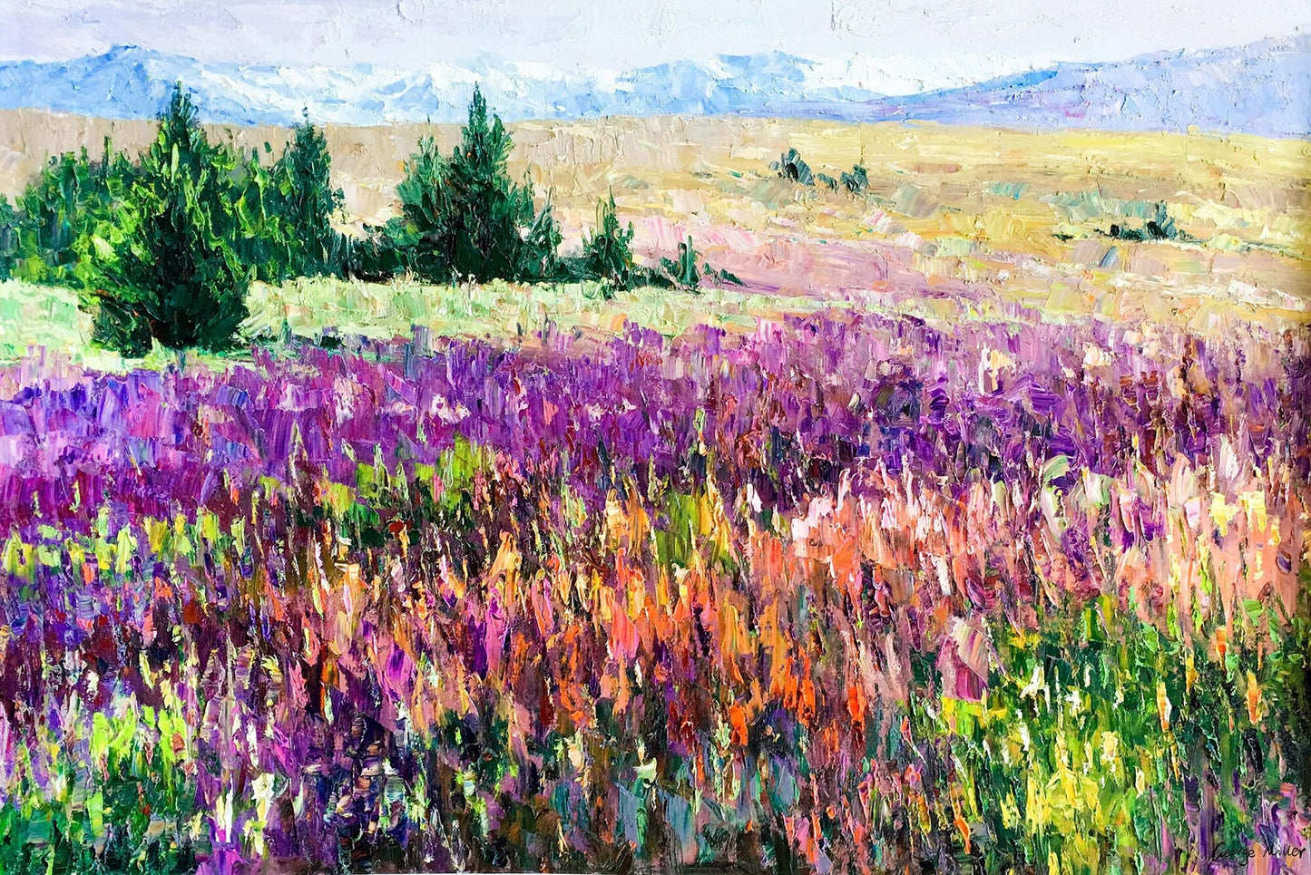 Large Oil Painting Landscape Spring Flower Fields, Large Wall Decor, Canvas Painting, Contemporary Painting, Landscape Oil Painting Purple